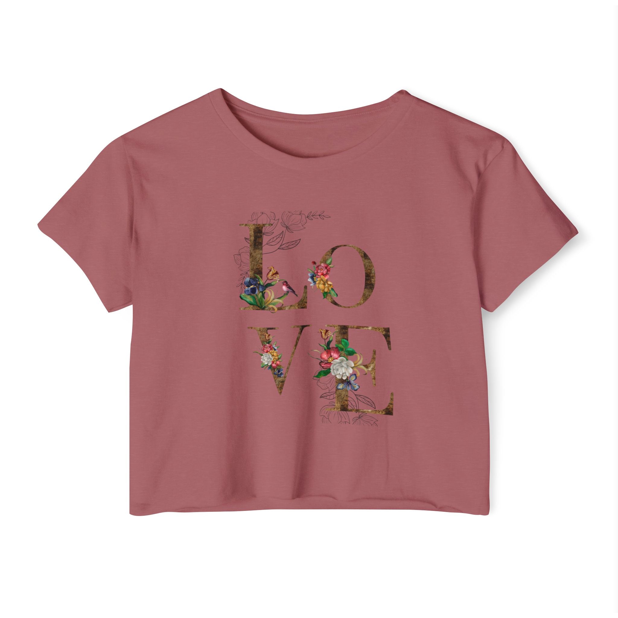 LOVE Floral Crop Top — Women's Festival Graphic Tee