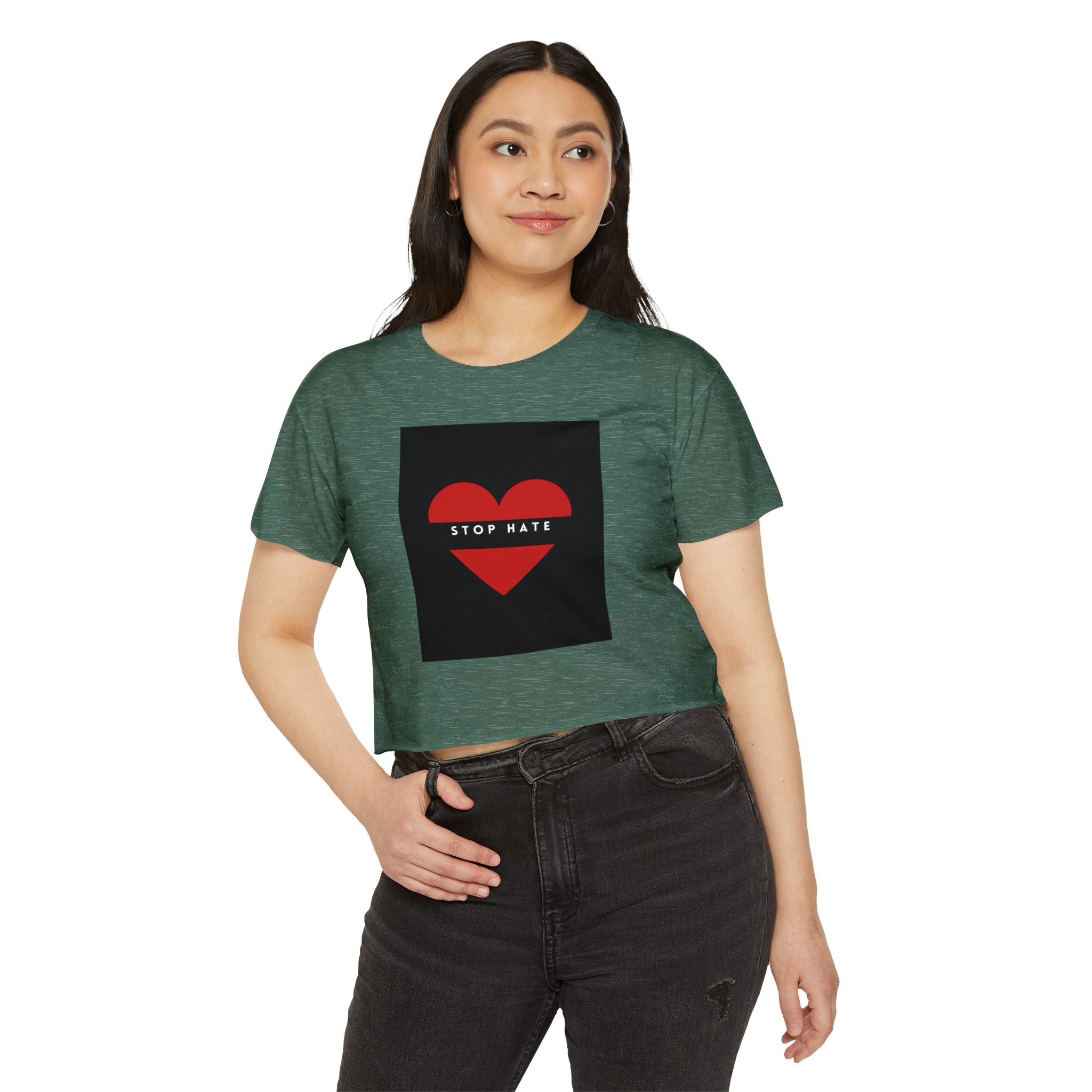 Stop Hate Heart Crop Top — Women's Festival Activist Tee