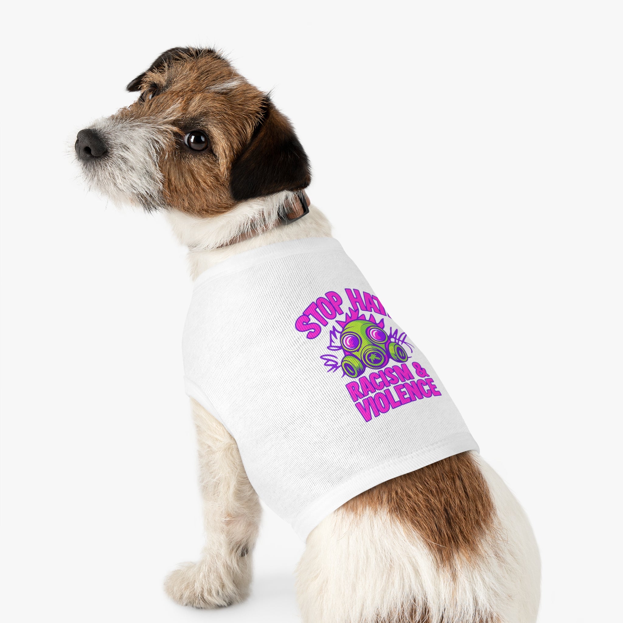 Pet Tank Top — "Stop Hate: Racism & Violence" Neon Gas Mask Anti-Racism Tee for Dogs