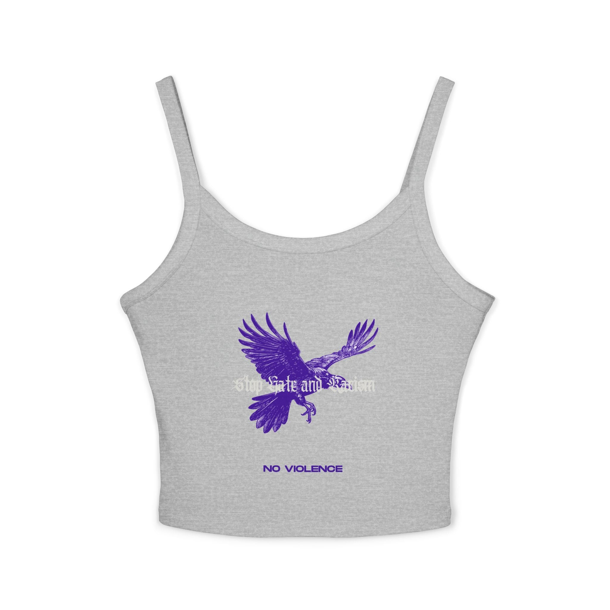 Eagle No Violence Crop Tank Top — Women's Purple Flying Eagle Graphic