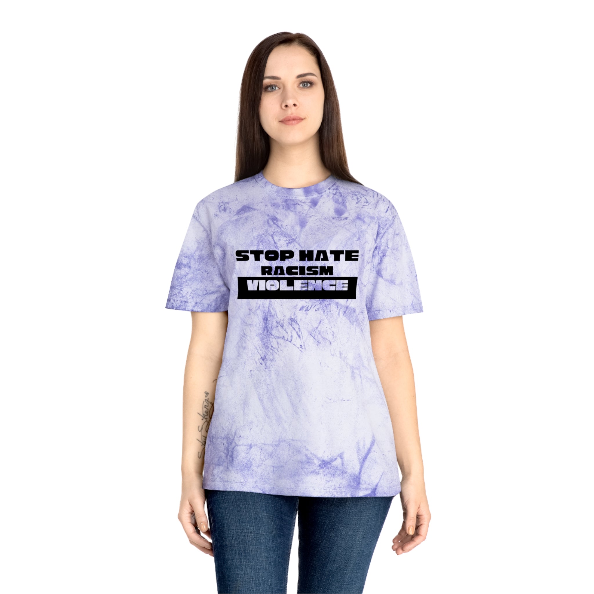 Tie-Dye T-Shirt — "Stop Hate Racism Violence" Graphic Tee