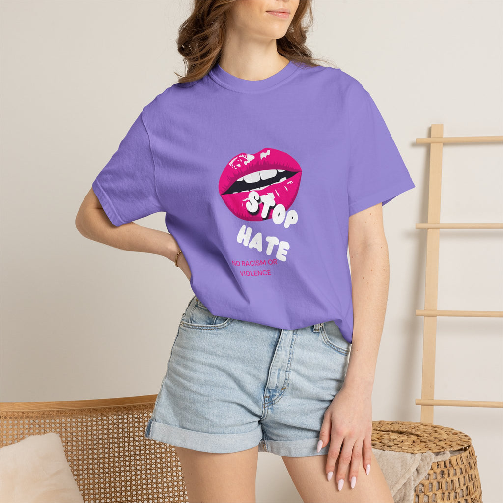 T-Shirt — Pink Lip 'Stop' Graphic Tee (No Racism or Violence)