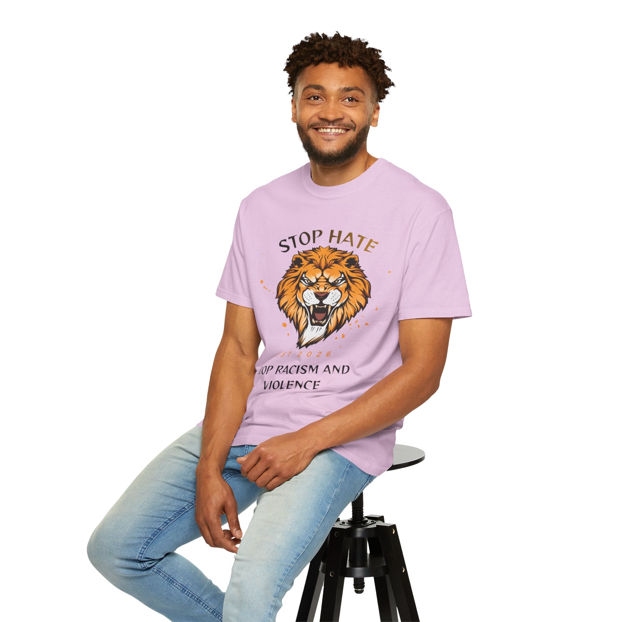 Stop Hate Lion T-Shirt — "Stop Racism and Violence" Statement Tee
