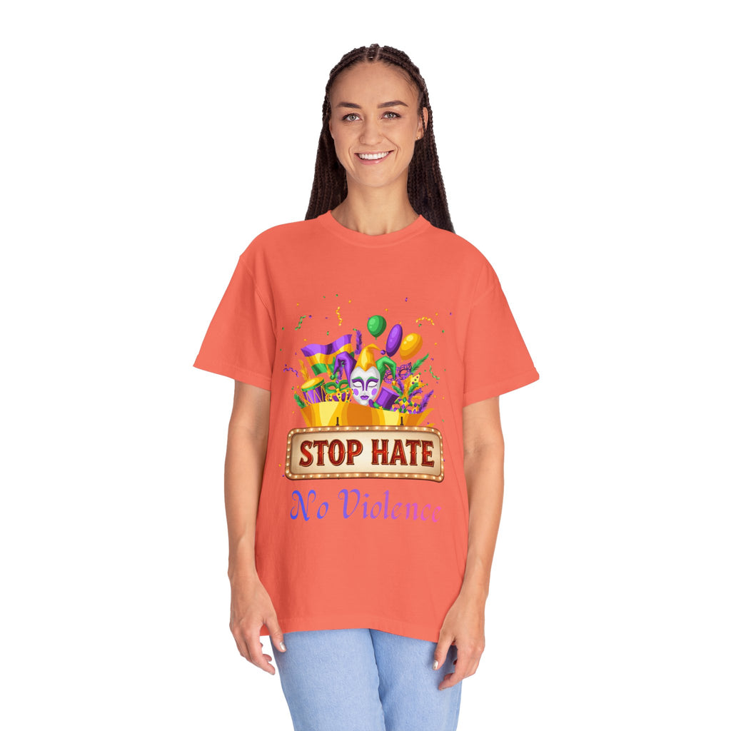 T-Shirt — "Stop Hate, No Violence" Mardi Gras Parade Design