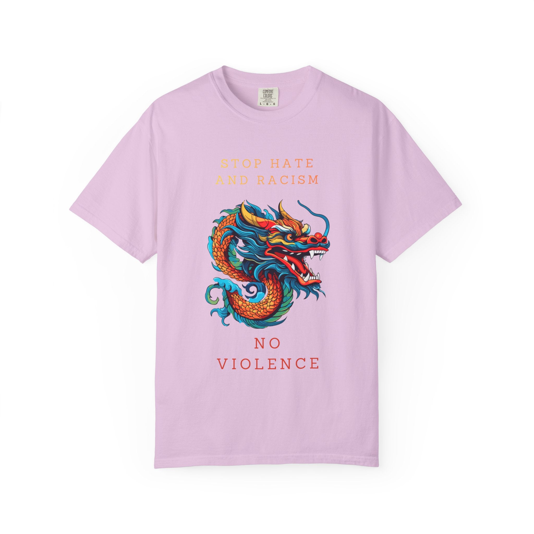 T-Shirt — 'Stop Hate and Racism, No Violence' Dragon Graphic Tee