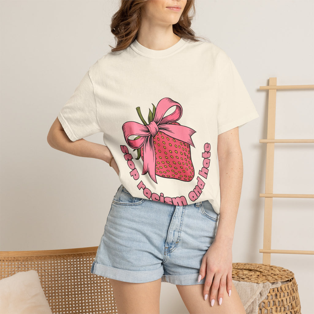 Stop Racism and Hate T-Shirt — Pink Strawberry Gift Graphic Tee