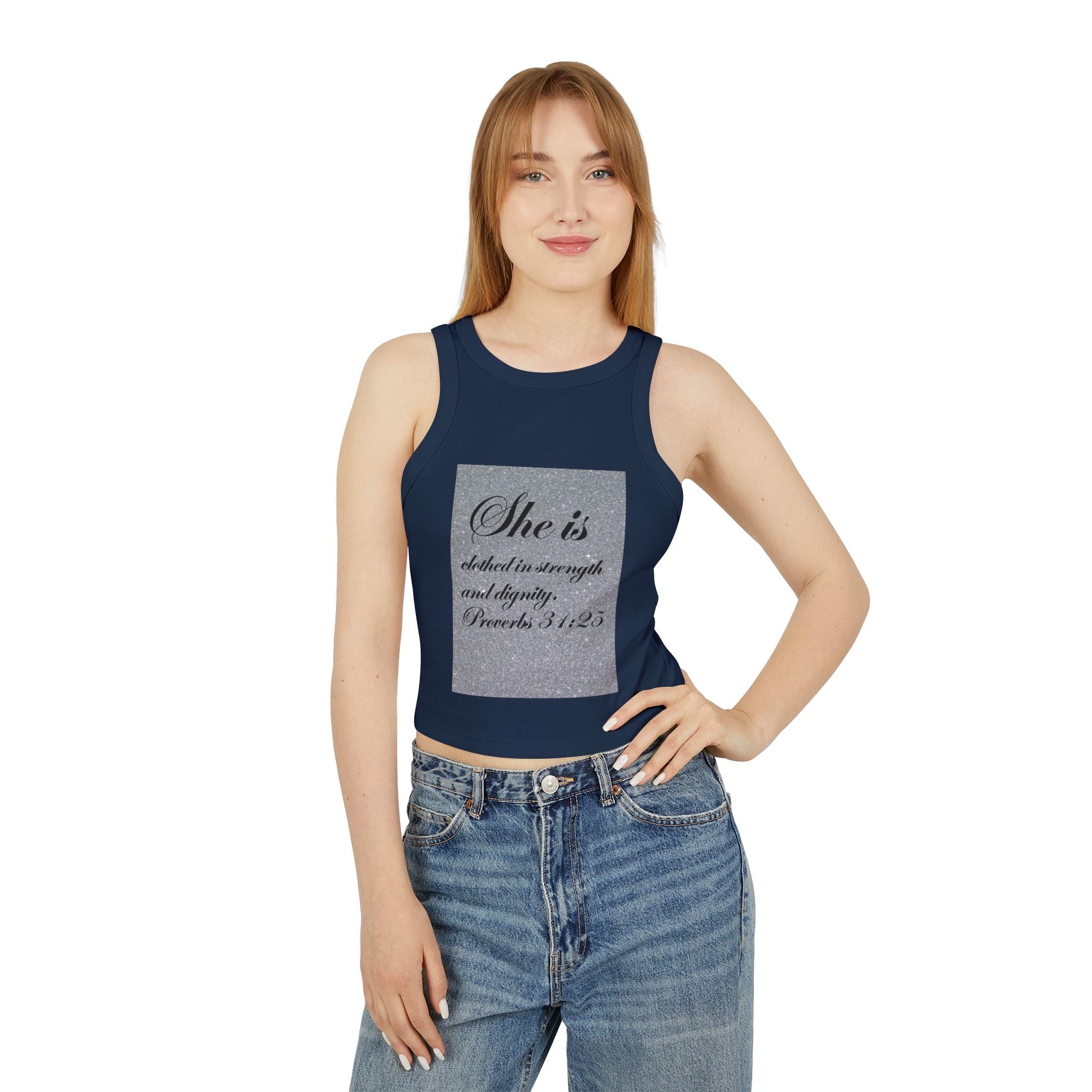 Proverbs 31:25 'She Is Clothed in Strength' Women's Ribbed Racer Tank