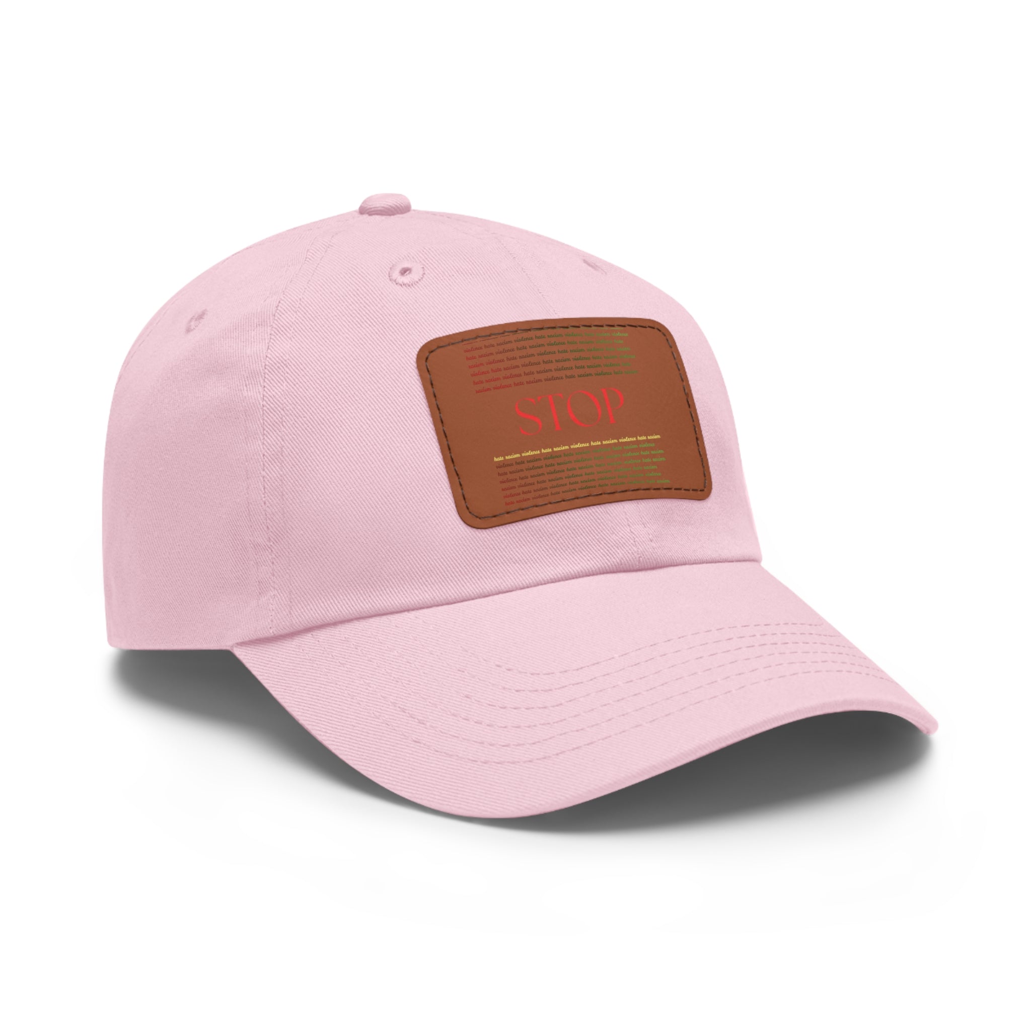 Leather Patch Dad Hat — 'STOP' Embossed Casual Baseball Cap