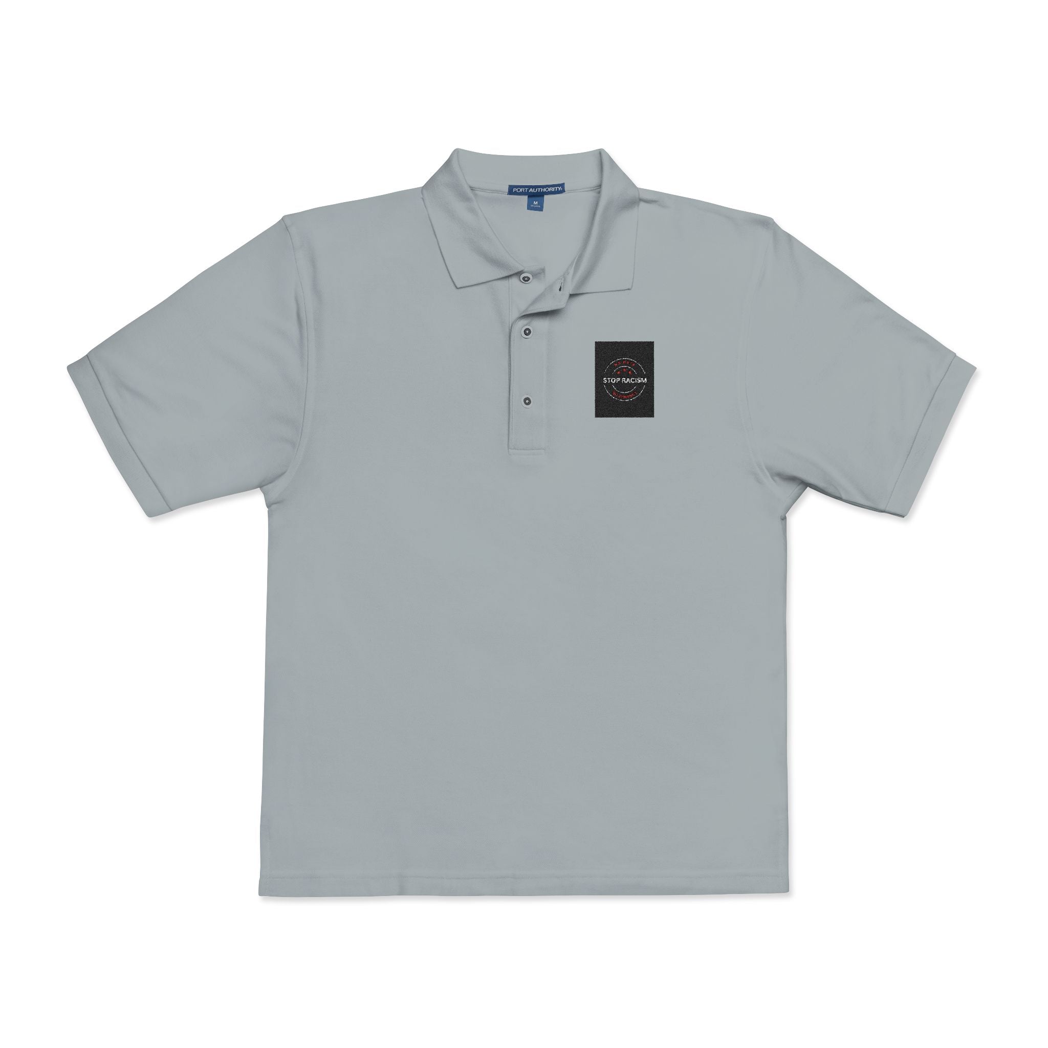 Embroidered 'Just Breathe' White Polo Shirt