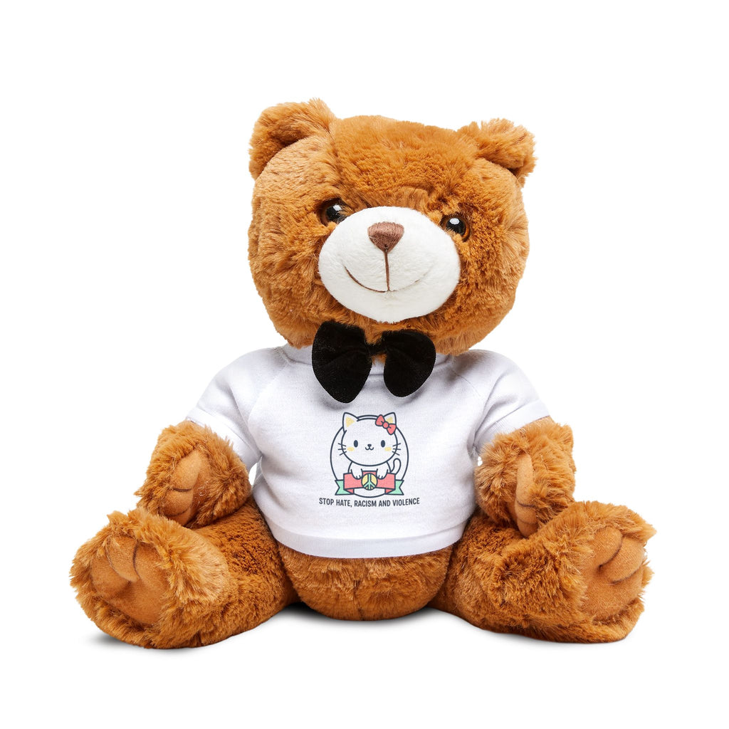 Plush Teddy Bear with Cute Printed T‑Shirt – Soft Brown Stuffed Animal Gift