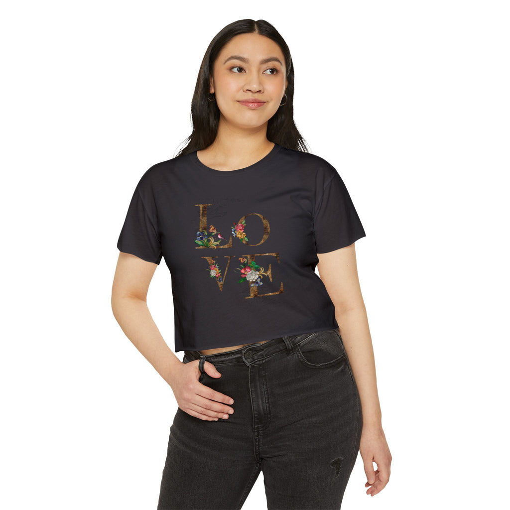 LOVE Floral Crop Top — Women's Festival Graphic Tee
