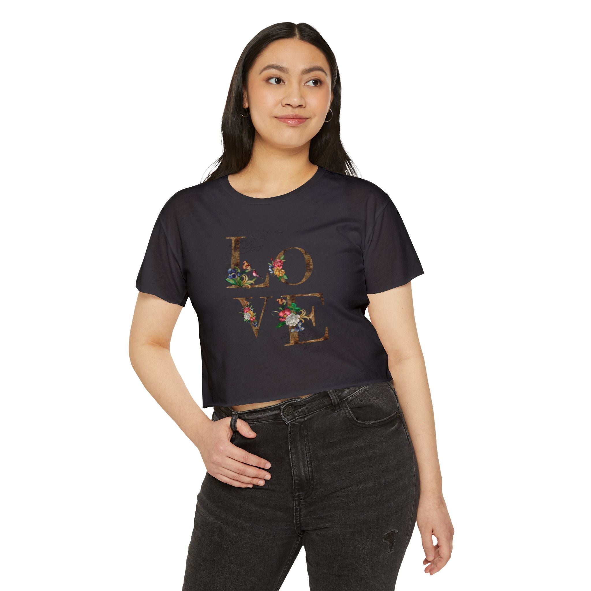 LOVE Floral Crop Top — Women's Festival Graphic Tee