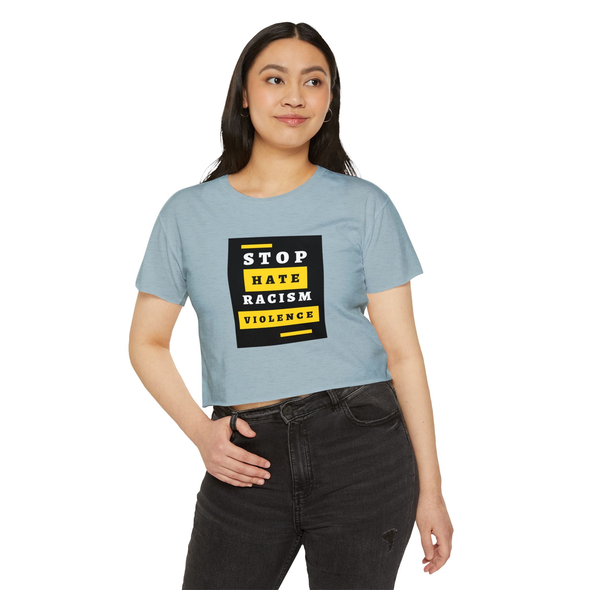 Stop Hate Racism Violence Crop Top — Women's Protest Festival Tee
