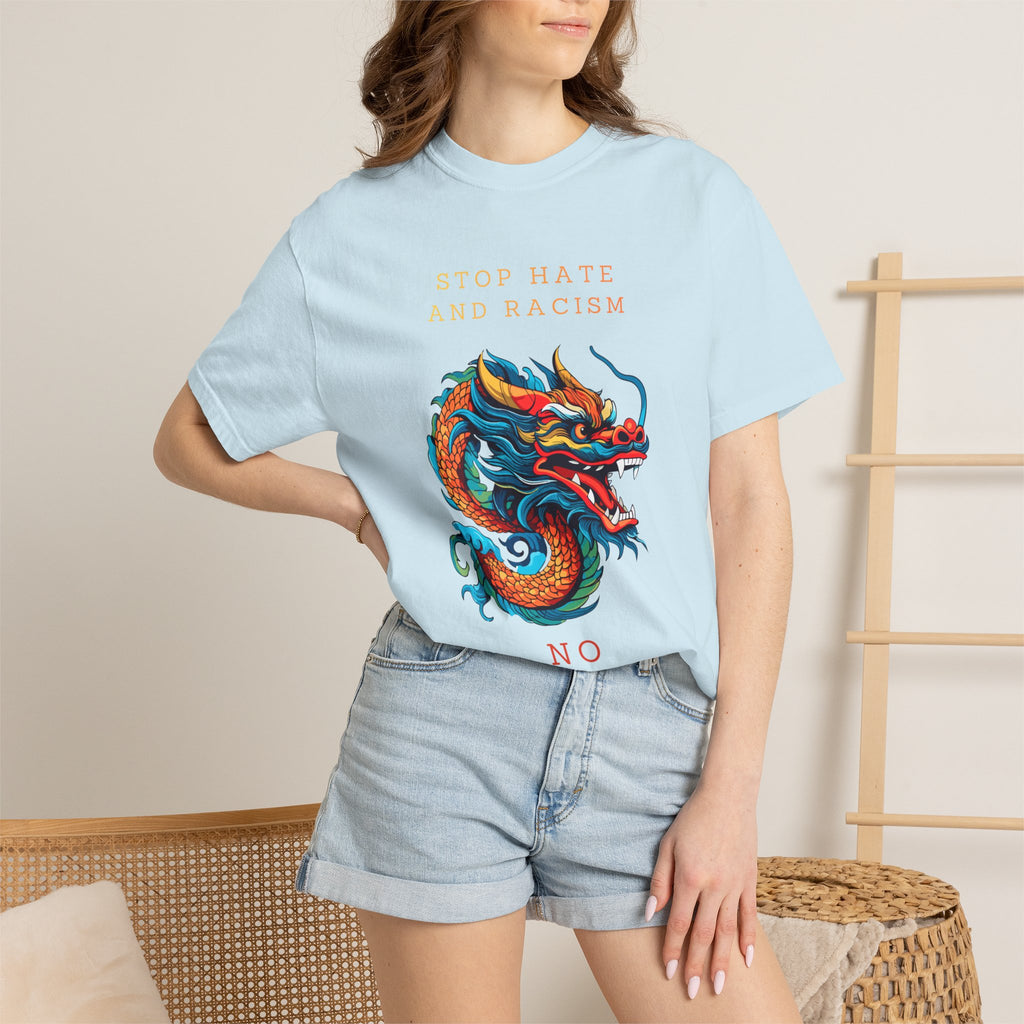 T-Shirt — 'Stop Hate and Racism, No Violence' Dragon Graphic Tee