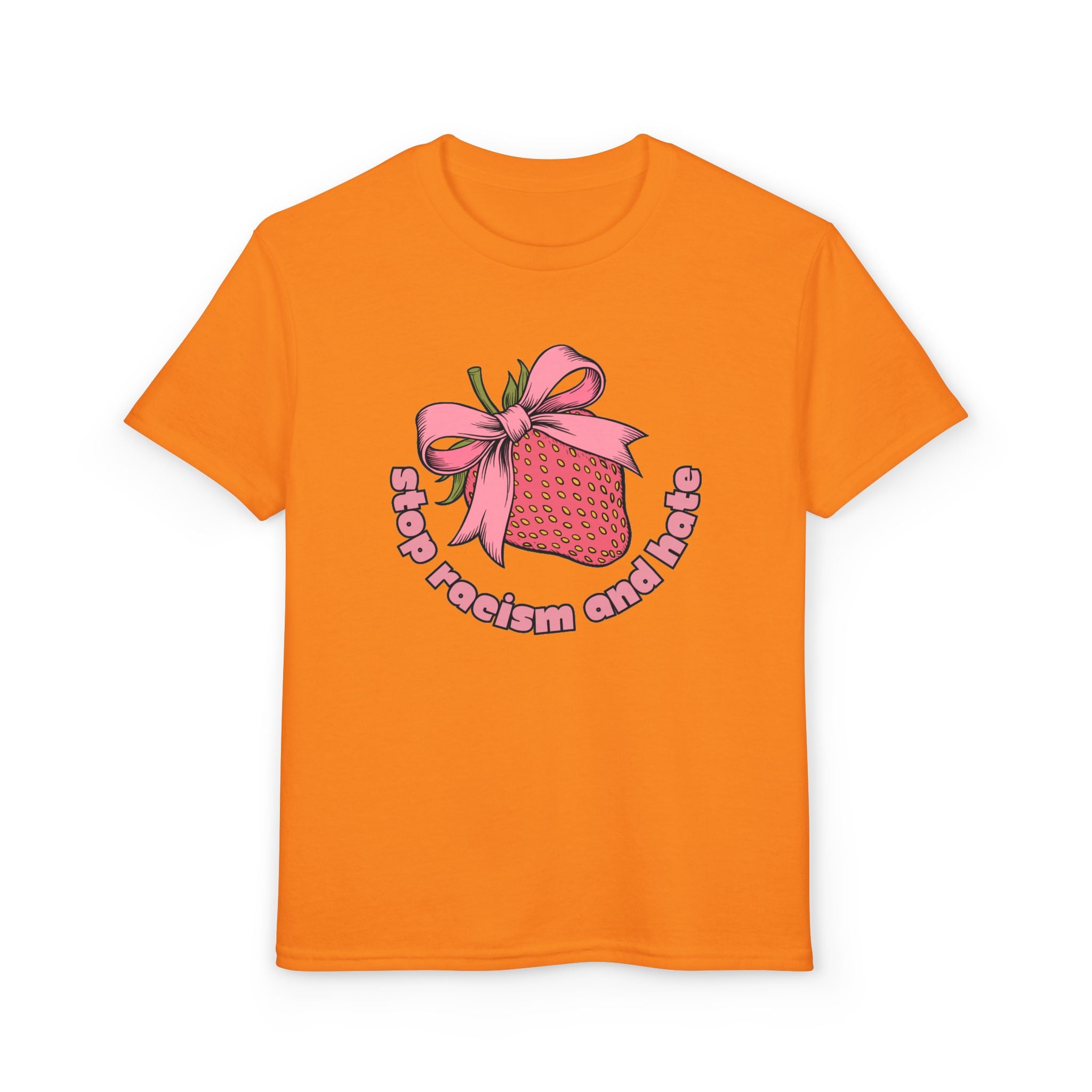 Youth T-Shirt — Cute Pink Gift Box Graphic with "Stop, Realism and Races" Slogan