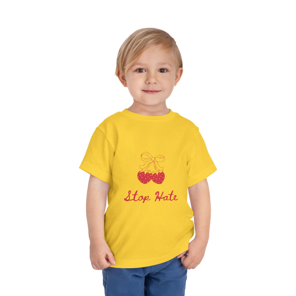 Stop Hate Toddler Tee — Cute Strawberry Heart Graphic Kids Shirt