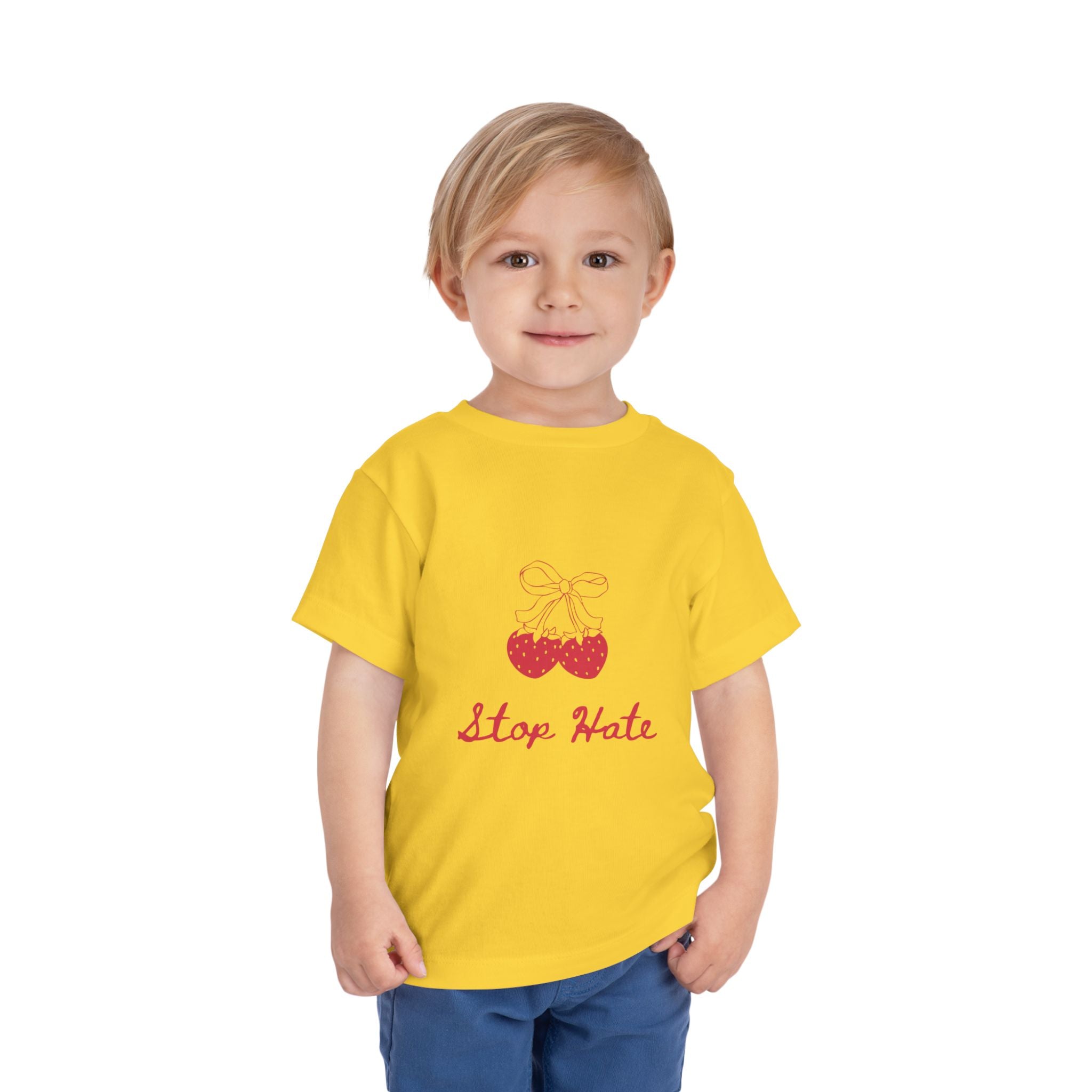 Stop Hate Toddler Tee — Cute Strawberry Heart Graphic Kids Shirt