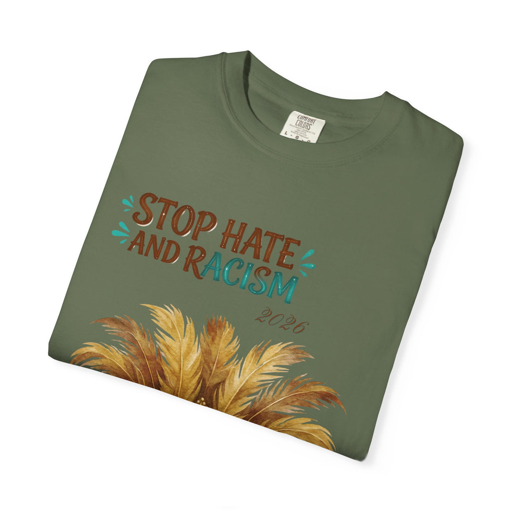 Stop Hate and Racism T-Shirt — Mardi Gras Mask Anti-Racism Tee