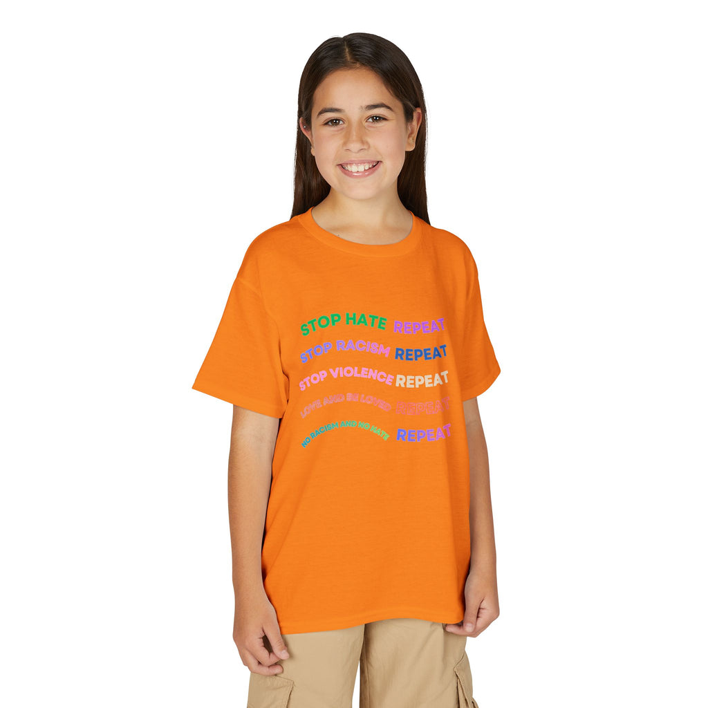 Youth T‑Shirt — "Stop Hate Repeat" Rainbow Anti-Bullying Tee