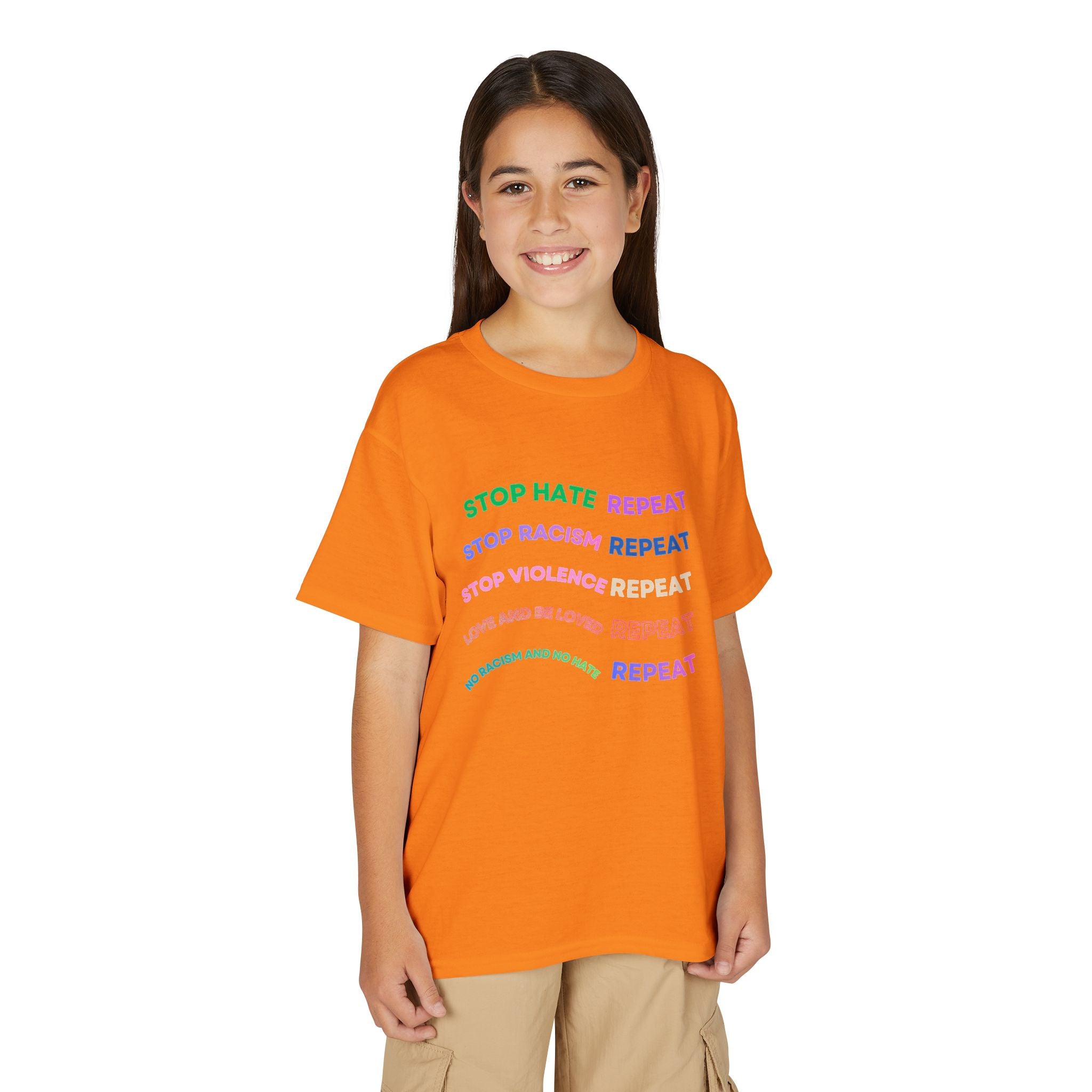 Youth T‑Shirt — "Stop Hate Repeat" Rainbow Anti-Bullying Tee