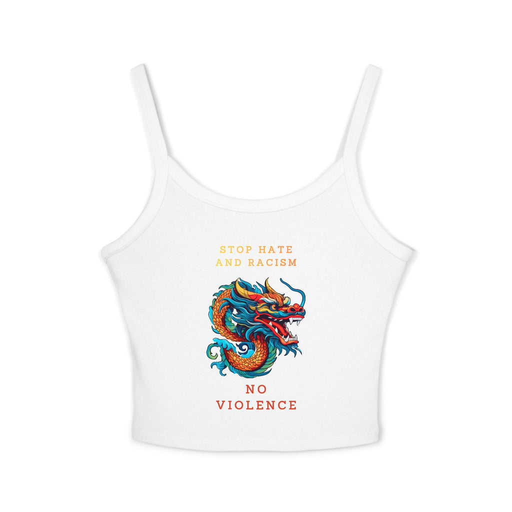 Tank Top — Colorful Dragon “Stop Hate and Racism / No Violence” Graphic Crop