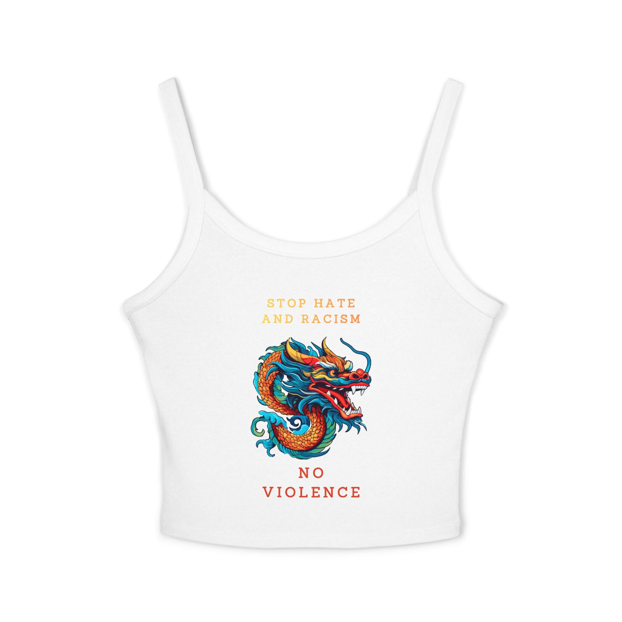 Tank Top — Colorful Dragon “Stop Hate and Racism / No Violence” Graphic Crop