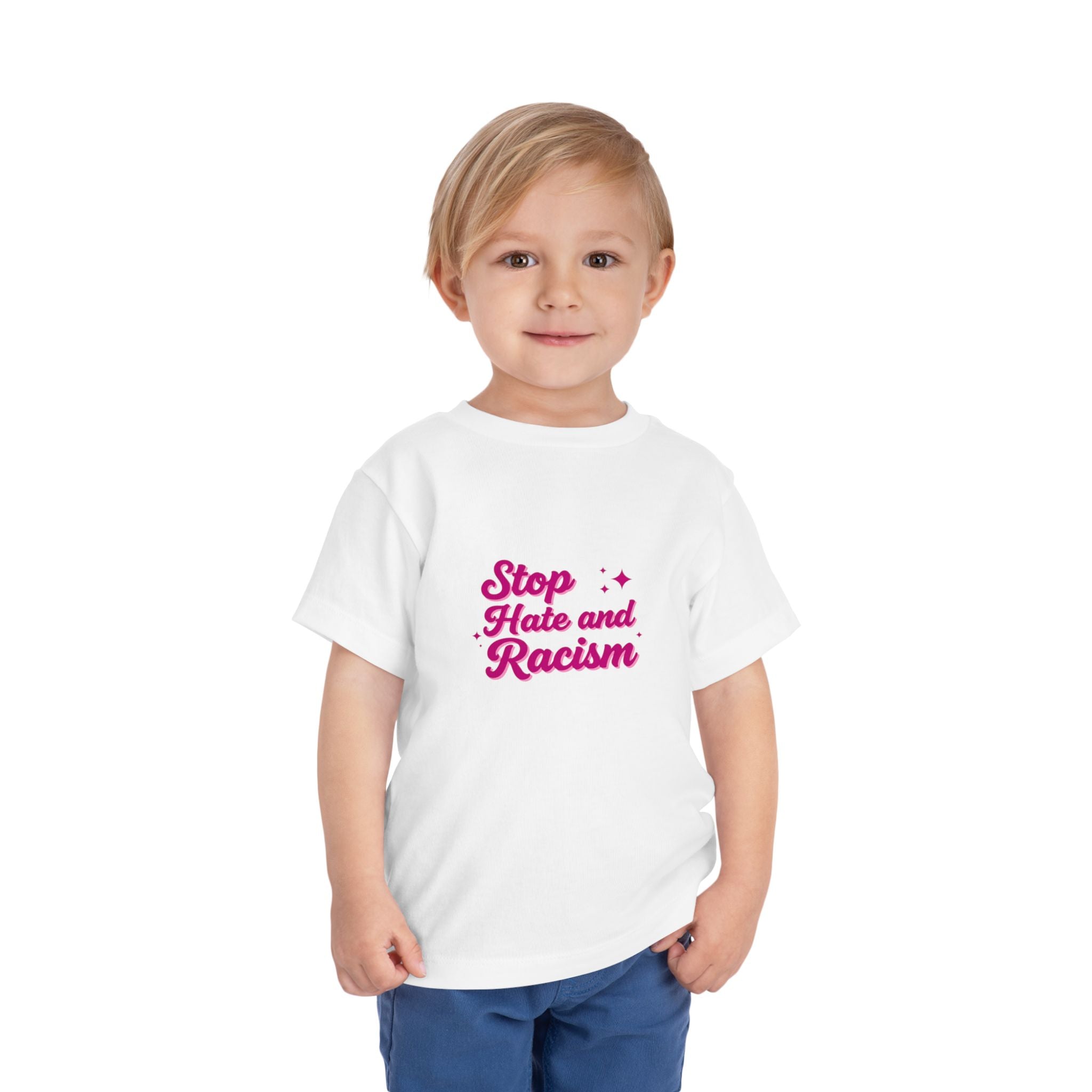 Toddler Tee "Stop Hate and Racism" — Pink Social Justice Kids Shirt