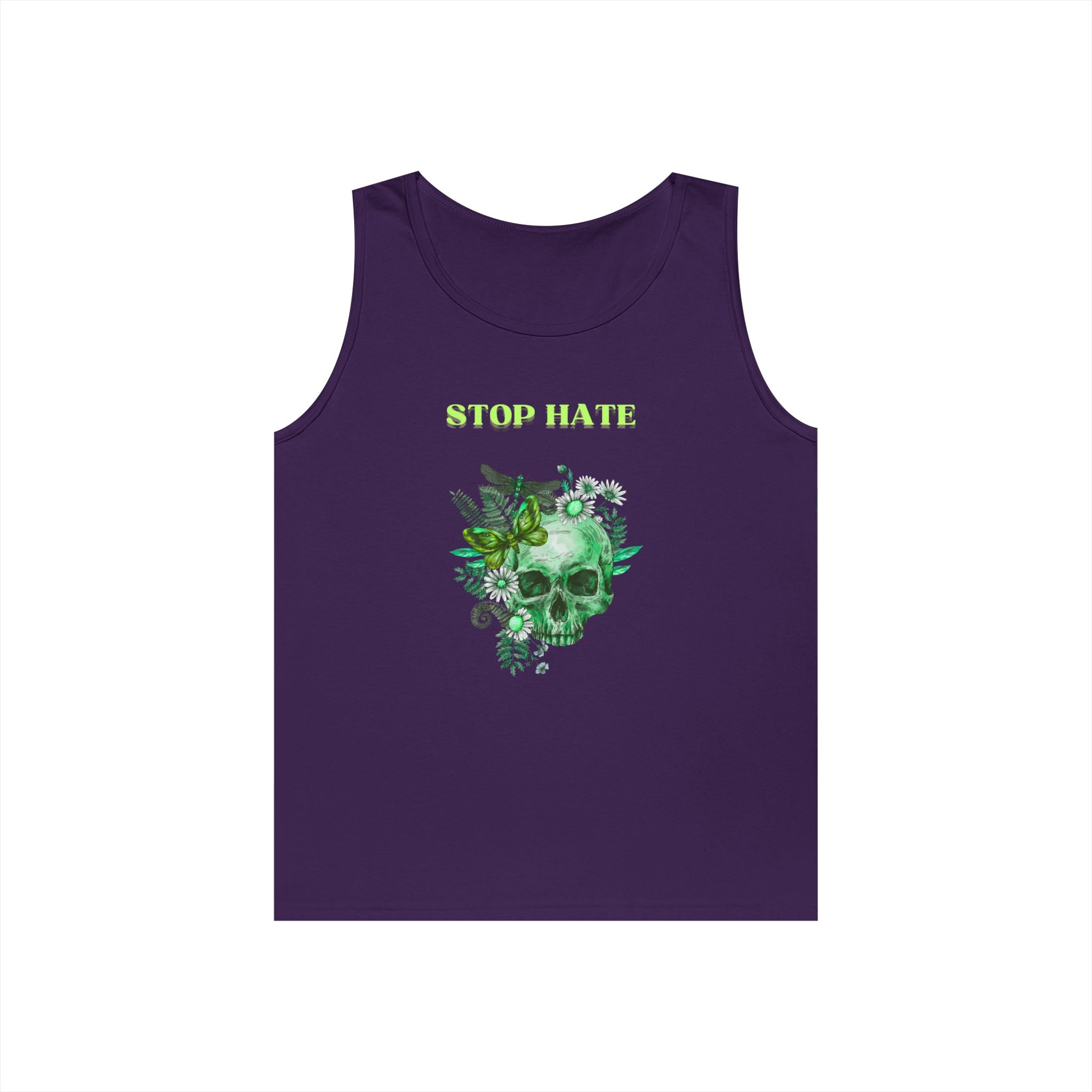 Stop Hate Skull Tank — Green Floral Skull Tank Top
