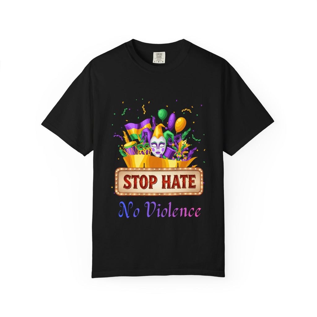 T-Shirt — "Stop Hate, No Violence" Mardi Gras Parade Design
