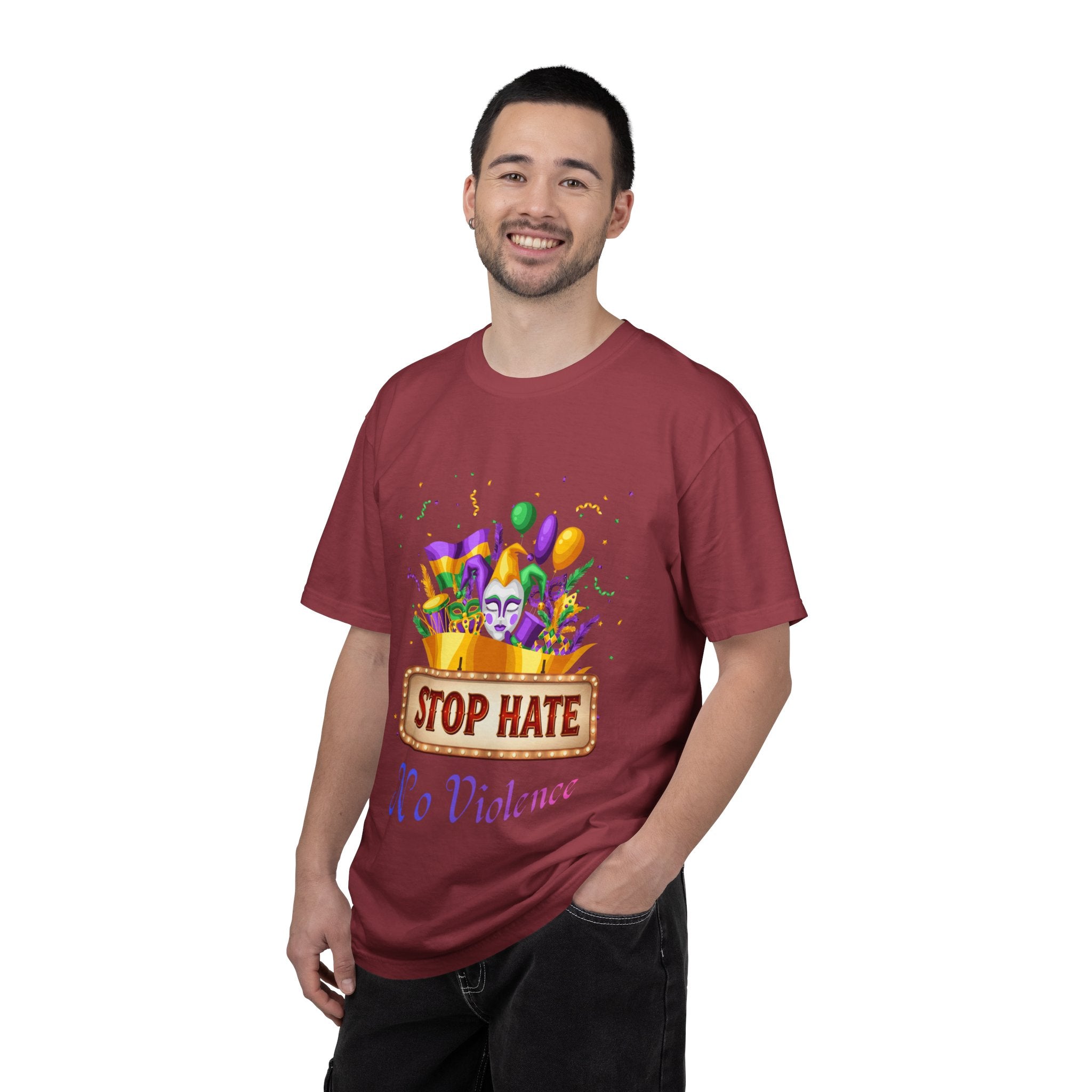T-Shirt — "Stop Hate, No Violence" Mardi Gras Parade Design