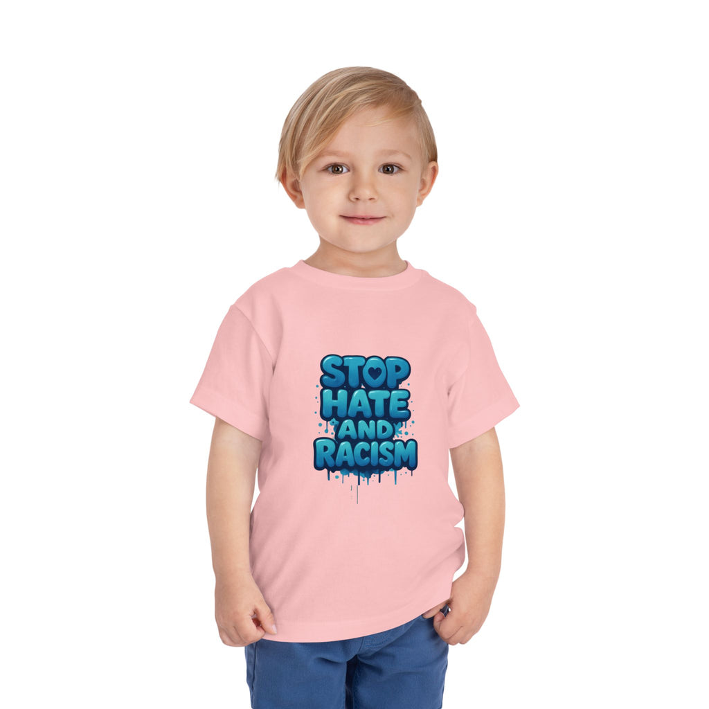 Stop Hate and Racism Toddler Tee — Blue Graffiti Anti-Racism Shirt