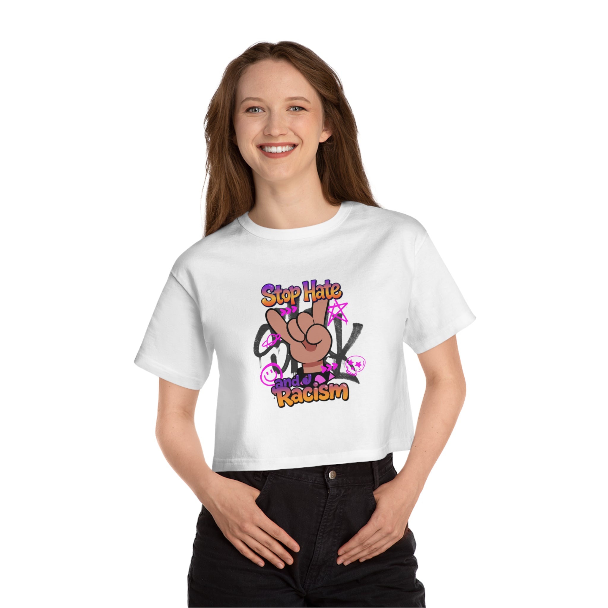 Stop Hate and Racism Graphic Cropped Tee