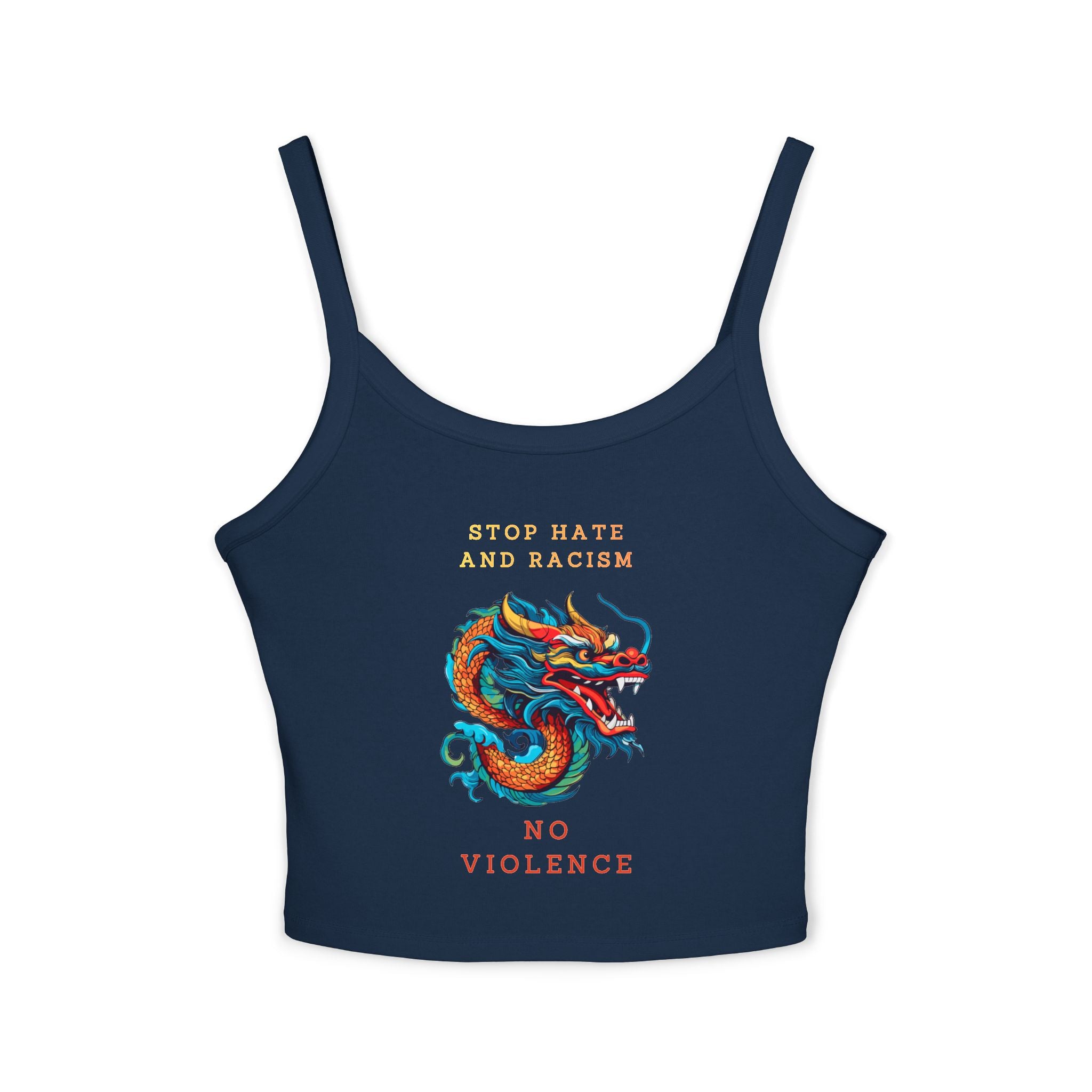 Tank Top — Colorful Dragon “Stop Hate and Racism / No Violence” Graphic Crop