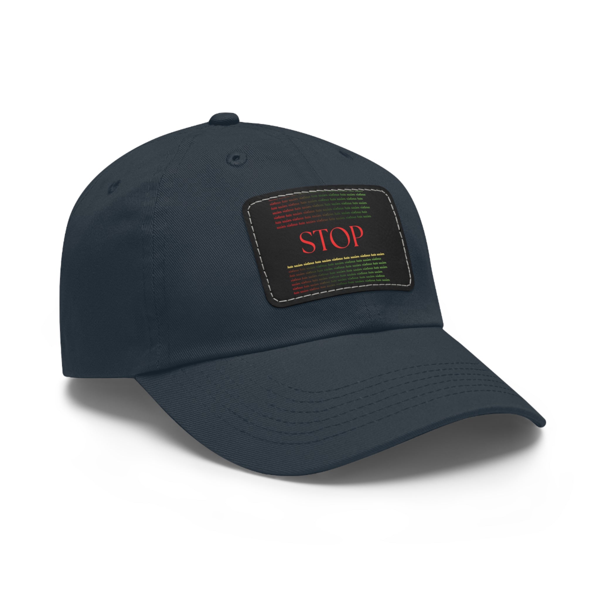 Leather Patch Dad Hat — 'STOP' Embossed Casual Baseball Cap