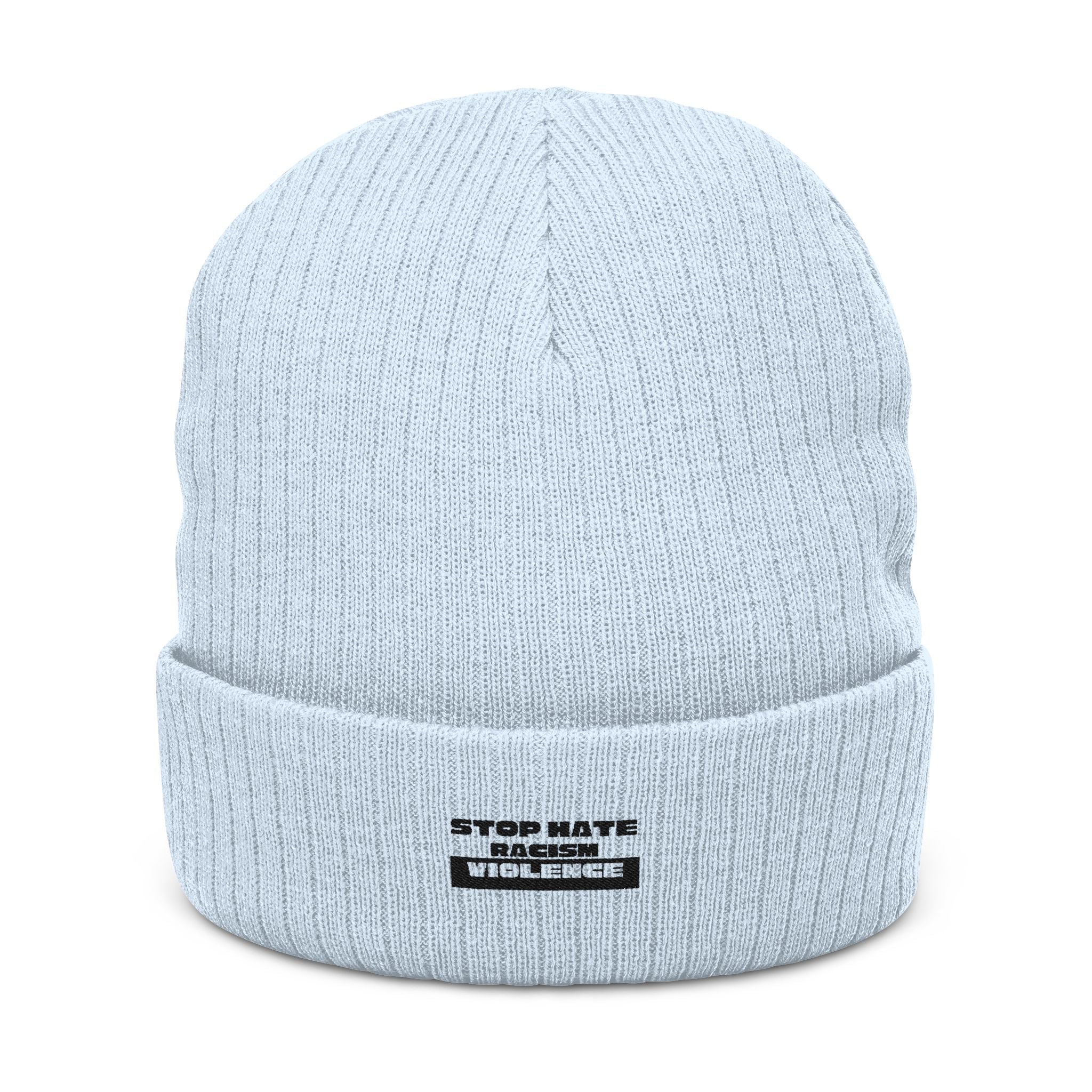 Ribbed Knit Beanie — Classic Fold Cuff Embroidered Winter Hat