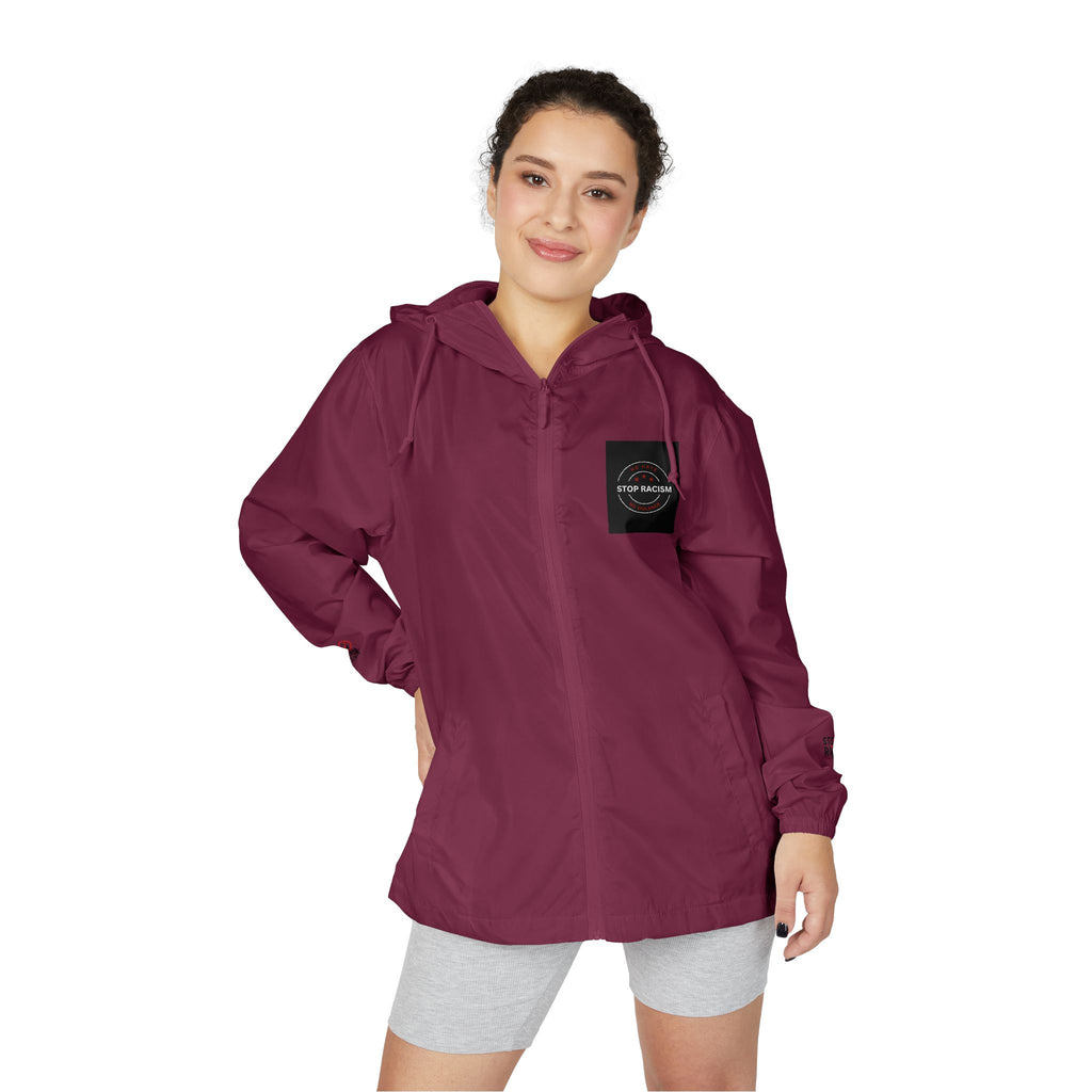 Windbreaker Jacket — Minimal White Camo Hooded Windbreaker with Small Chest Patch & Sleeve Logos