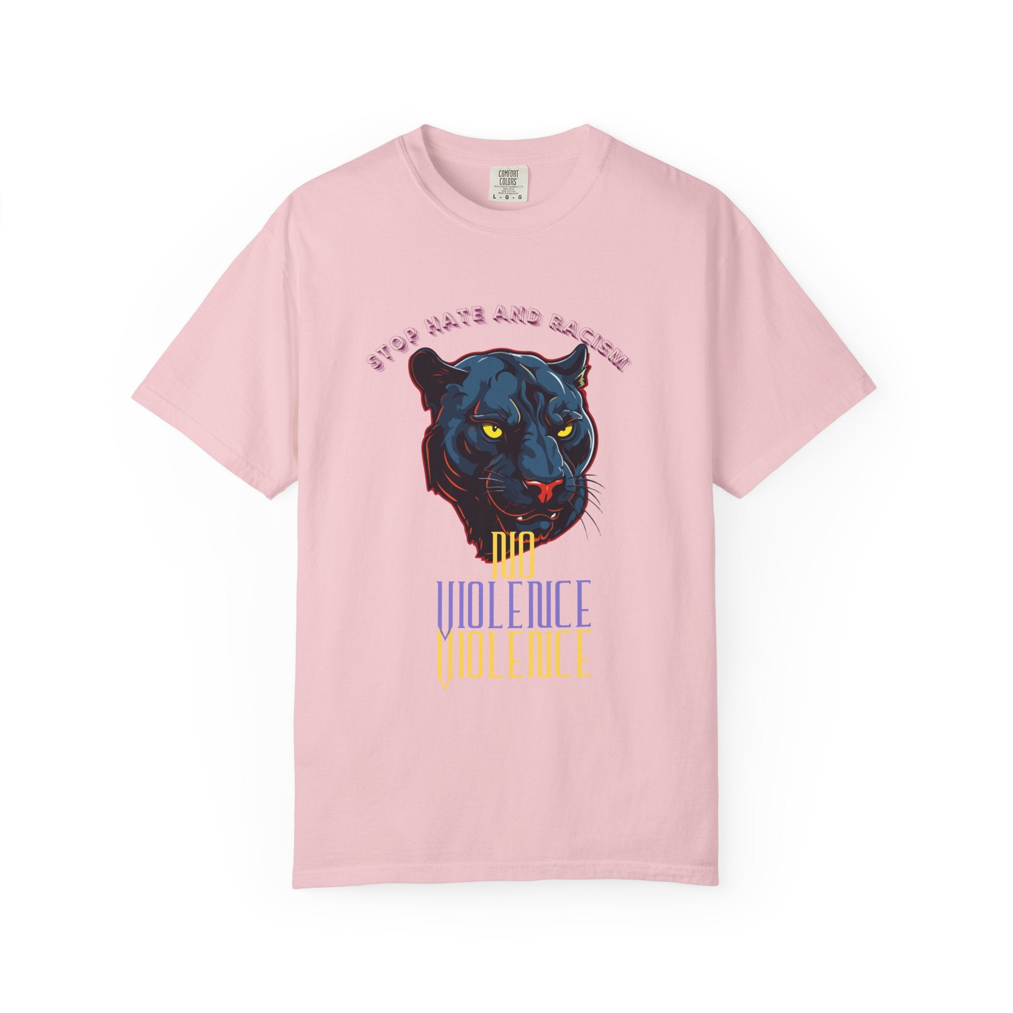 No Violence Panther T-Shirt — Graphic Animal Tee with 'No Violence' Text