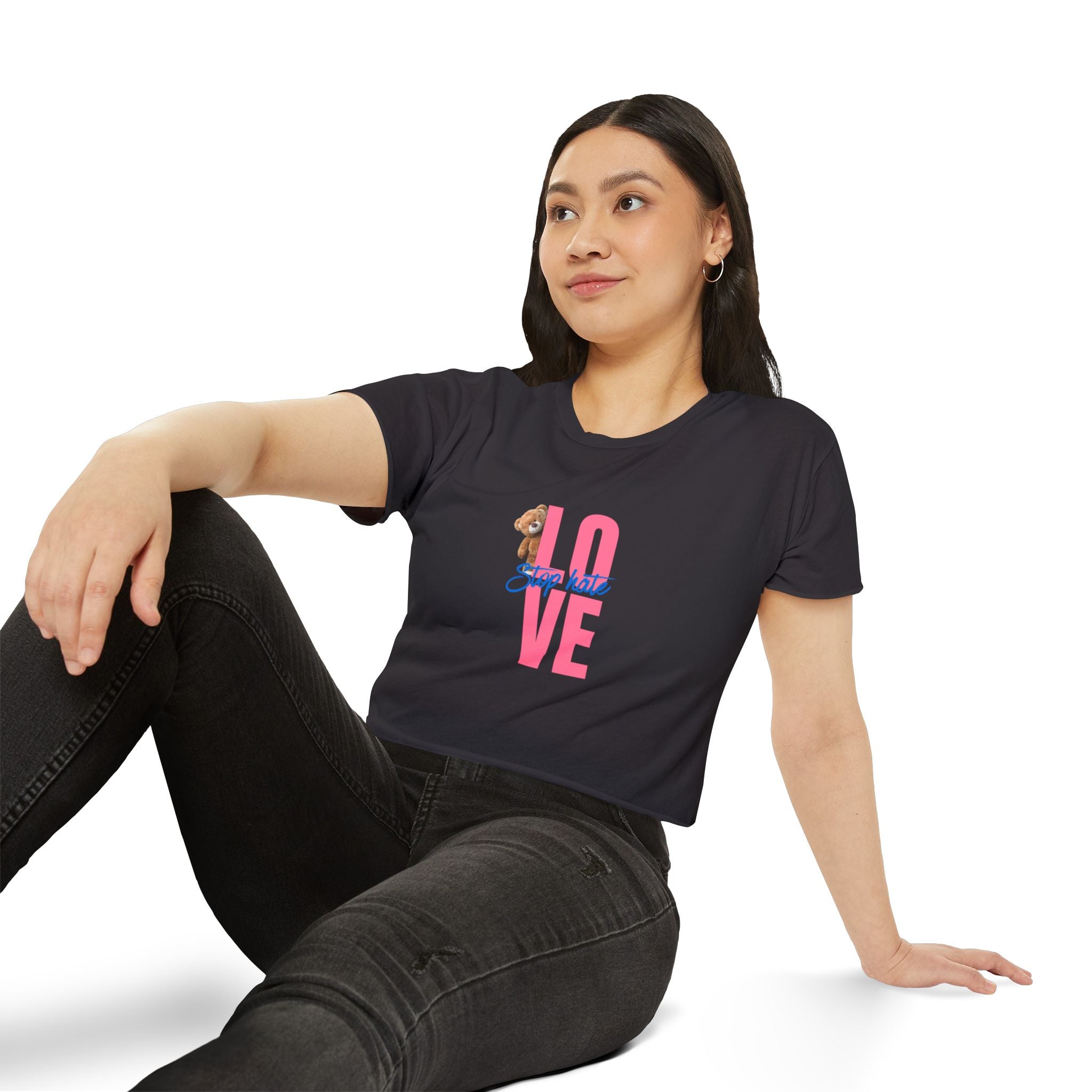 LOVE Festival Crop Top — 'Stop Hate' Pink Teddy Graphic