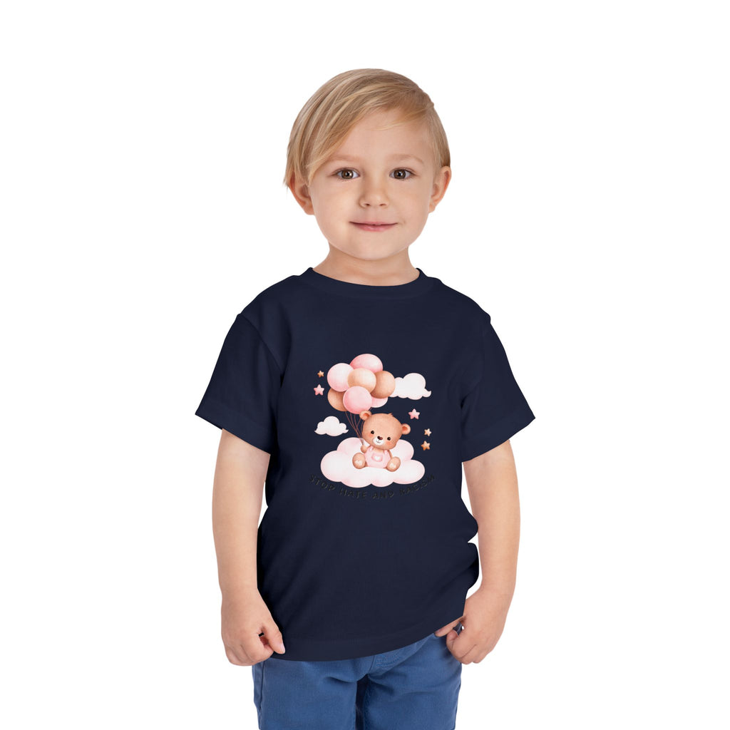 Toddler Tee — Cute Teddy with Balloons “Stop Hate and Racism”