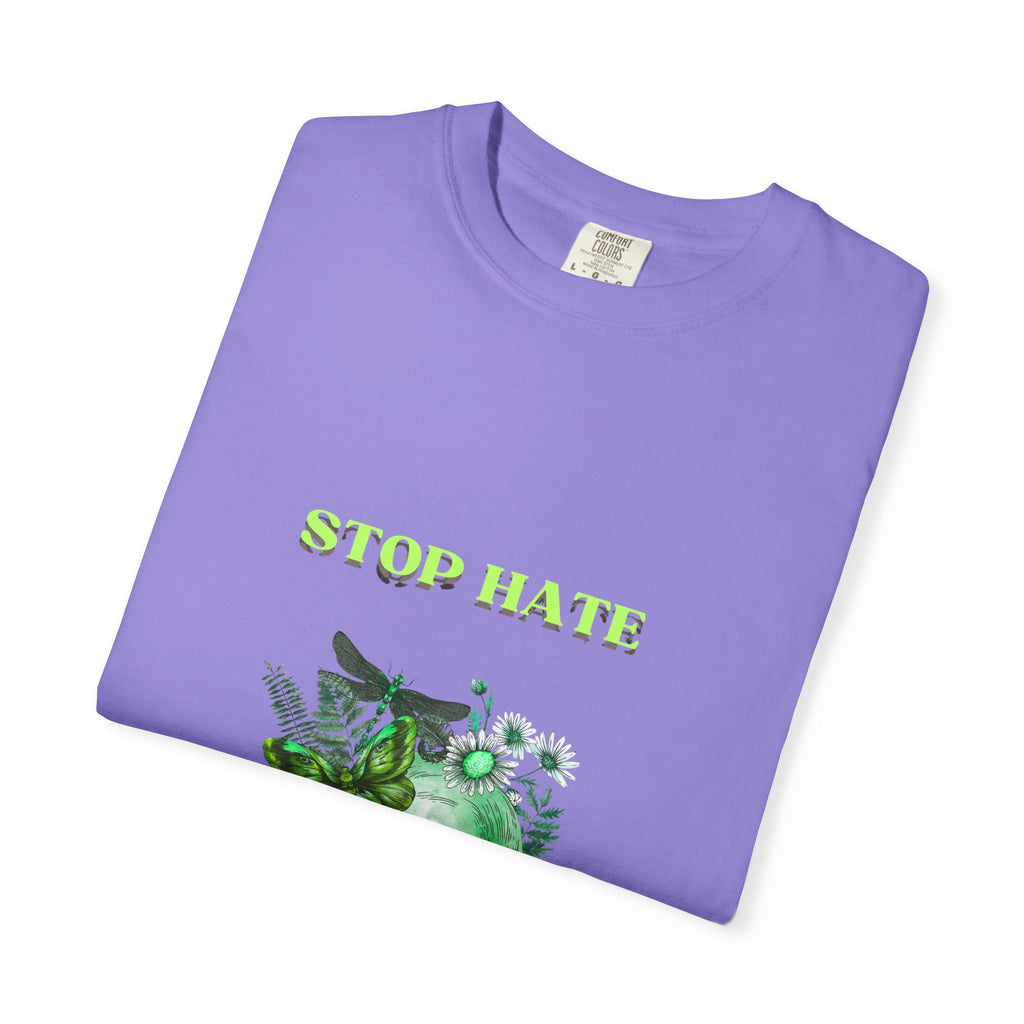 Stop Hate Skull T-Shirt — Green Floral Skull Graphic Tee