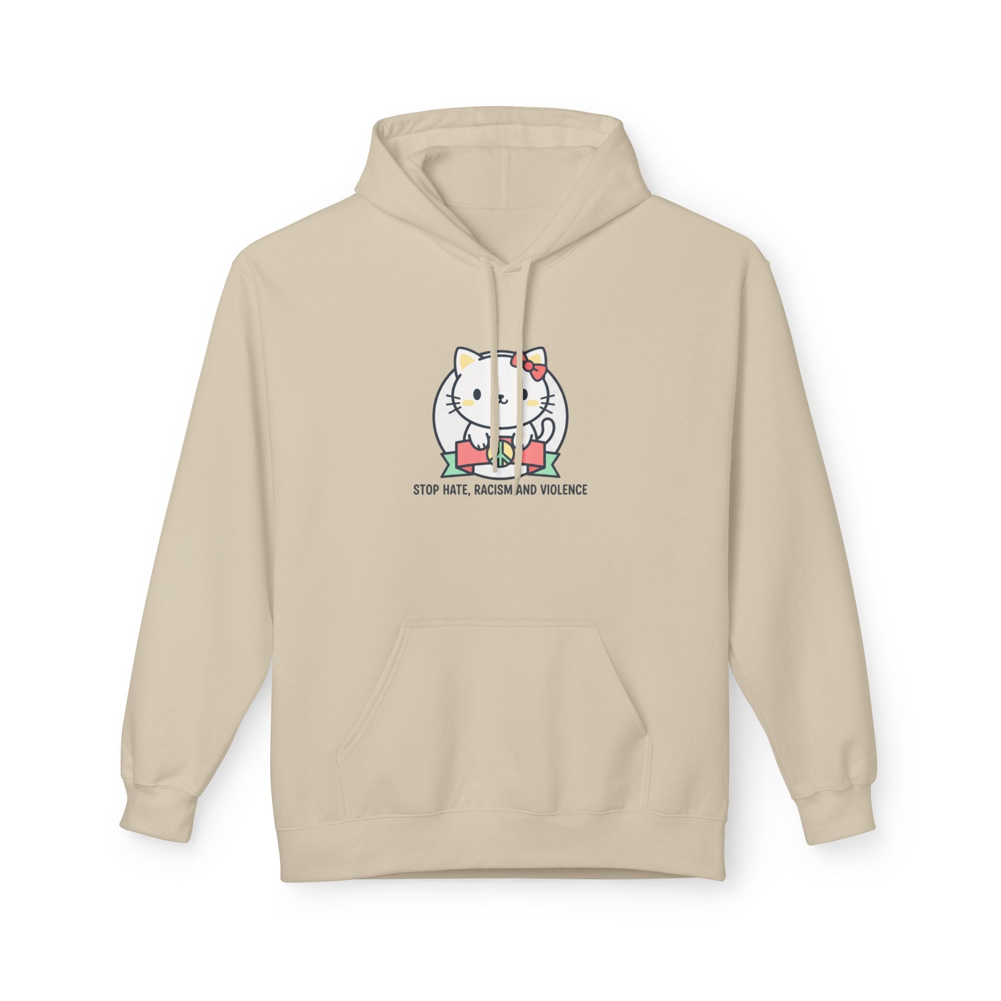 Stop Hate, Racism and Violence Cat Hoodie — Cute Anti-Racism Graphic Hoodie