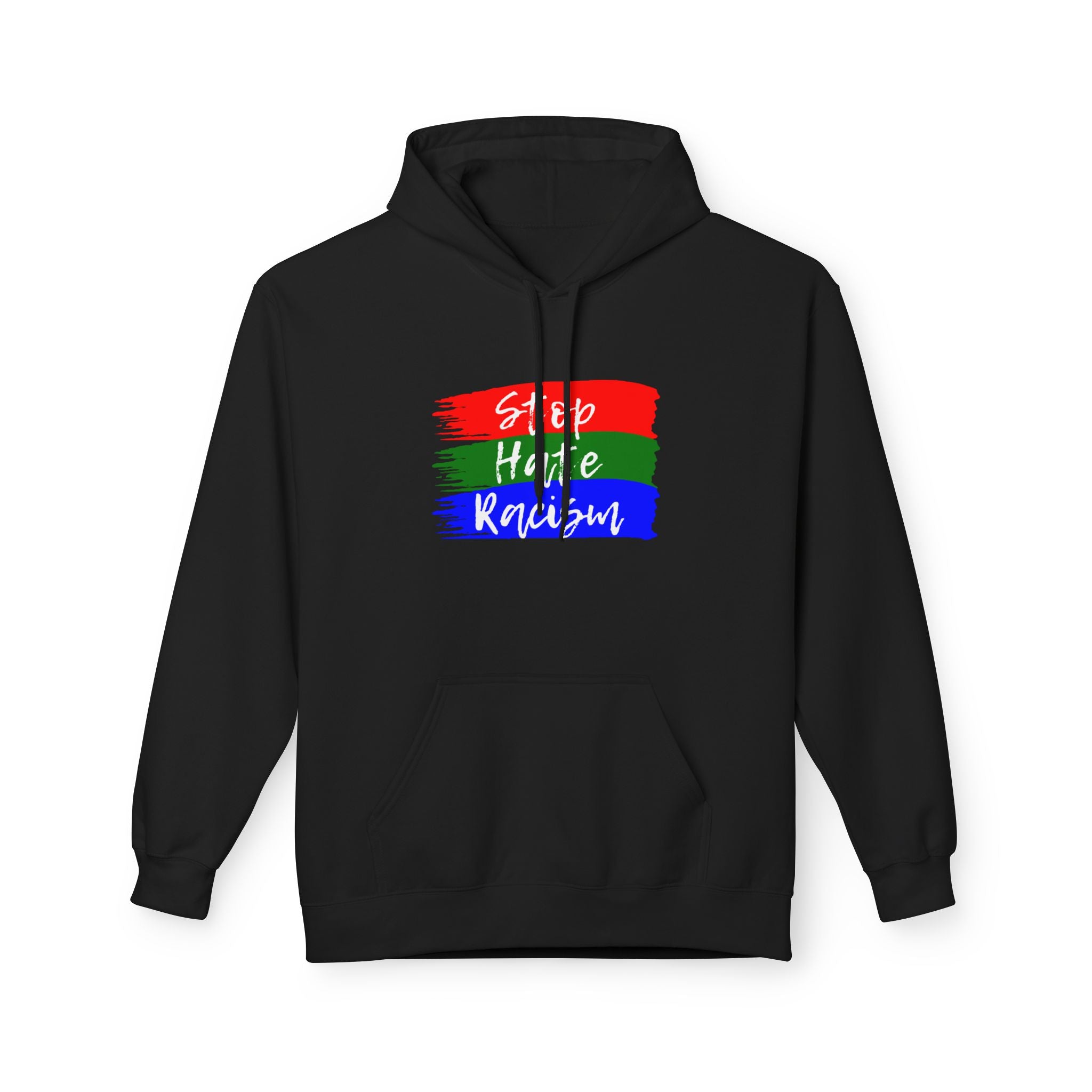Hoodie — Stop Hate Rebuild (Red-Green-Blue Brushstroke)
