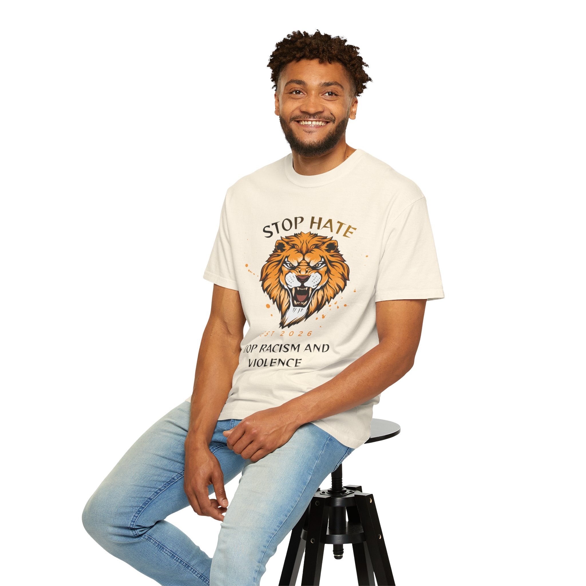 Stop Hate Lion T-Shirt — "Stop Racism and Violence" Statement Tee