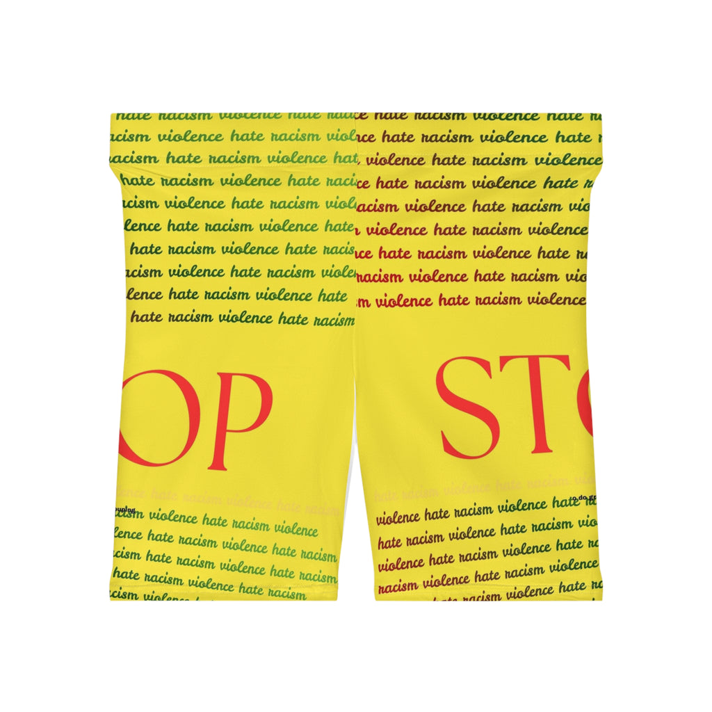 Stop Racism Yellow Biker Shorts — 'Stop' Statement Activewear