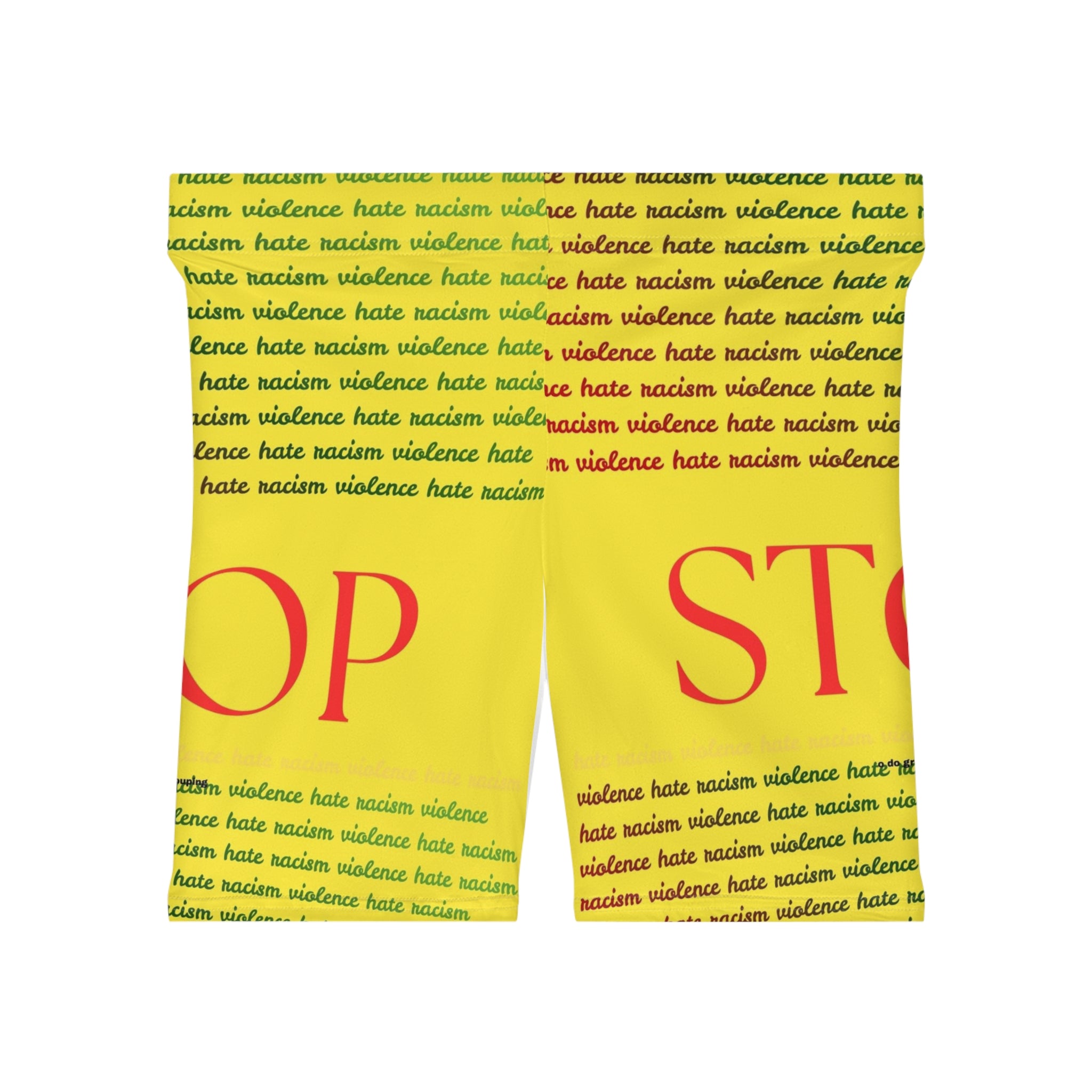 Stop Racism Yellow Biker Shorts — 'Stop' Statement Activewear