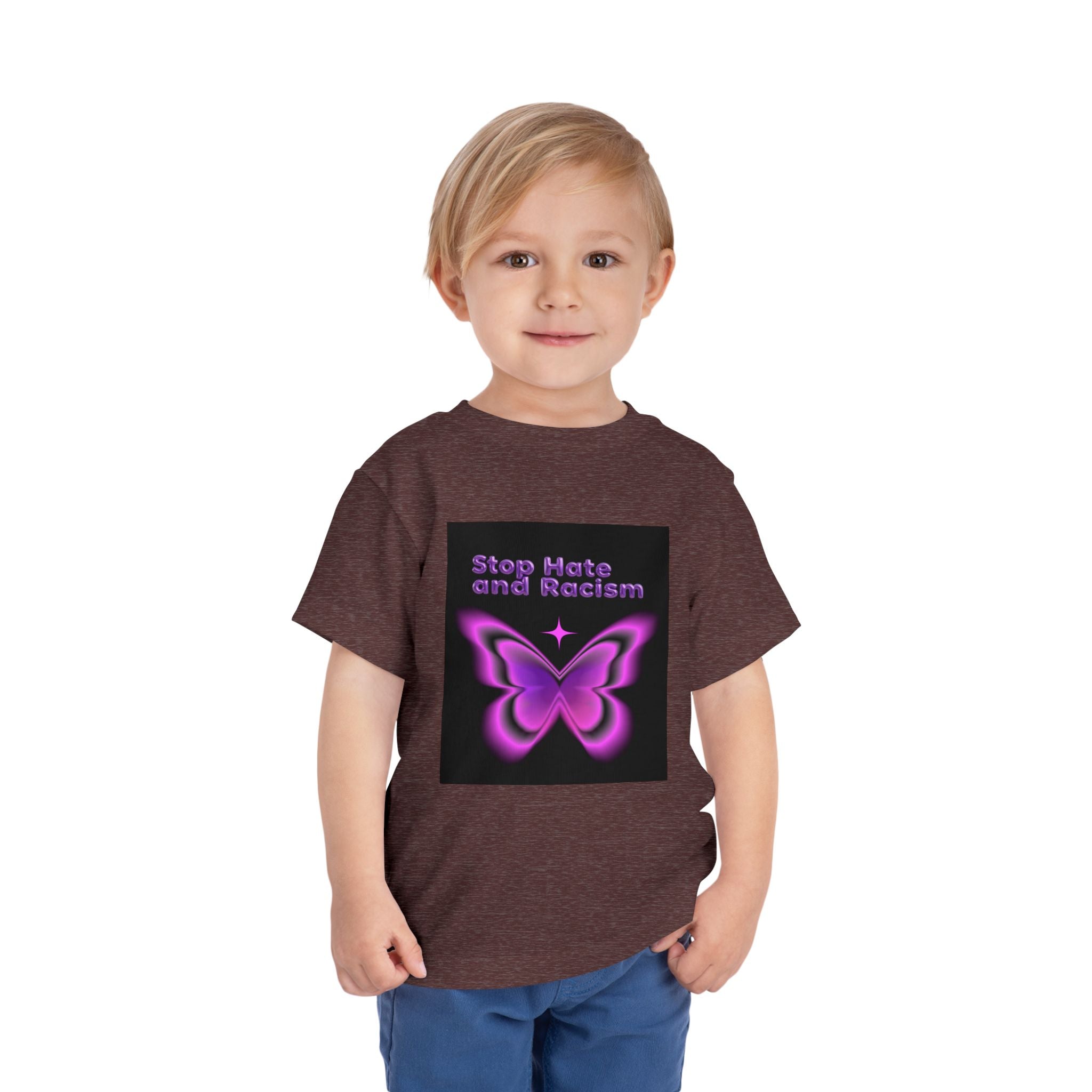 Stop Hate and Racism Toddler Tee — Purple Butterfly Anti-Racism Shirt
