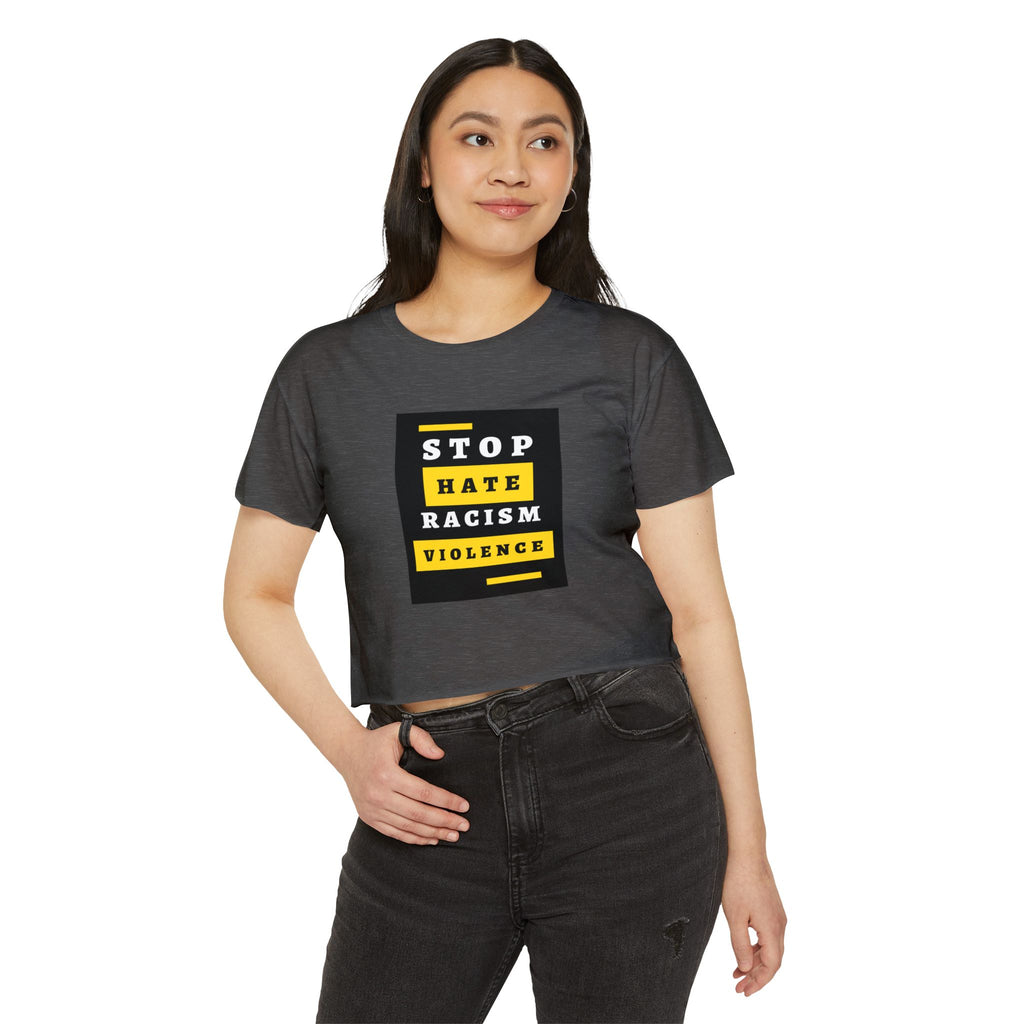 Stop Hate Racism Violence Crop Top — Women's Protest Festival Tee