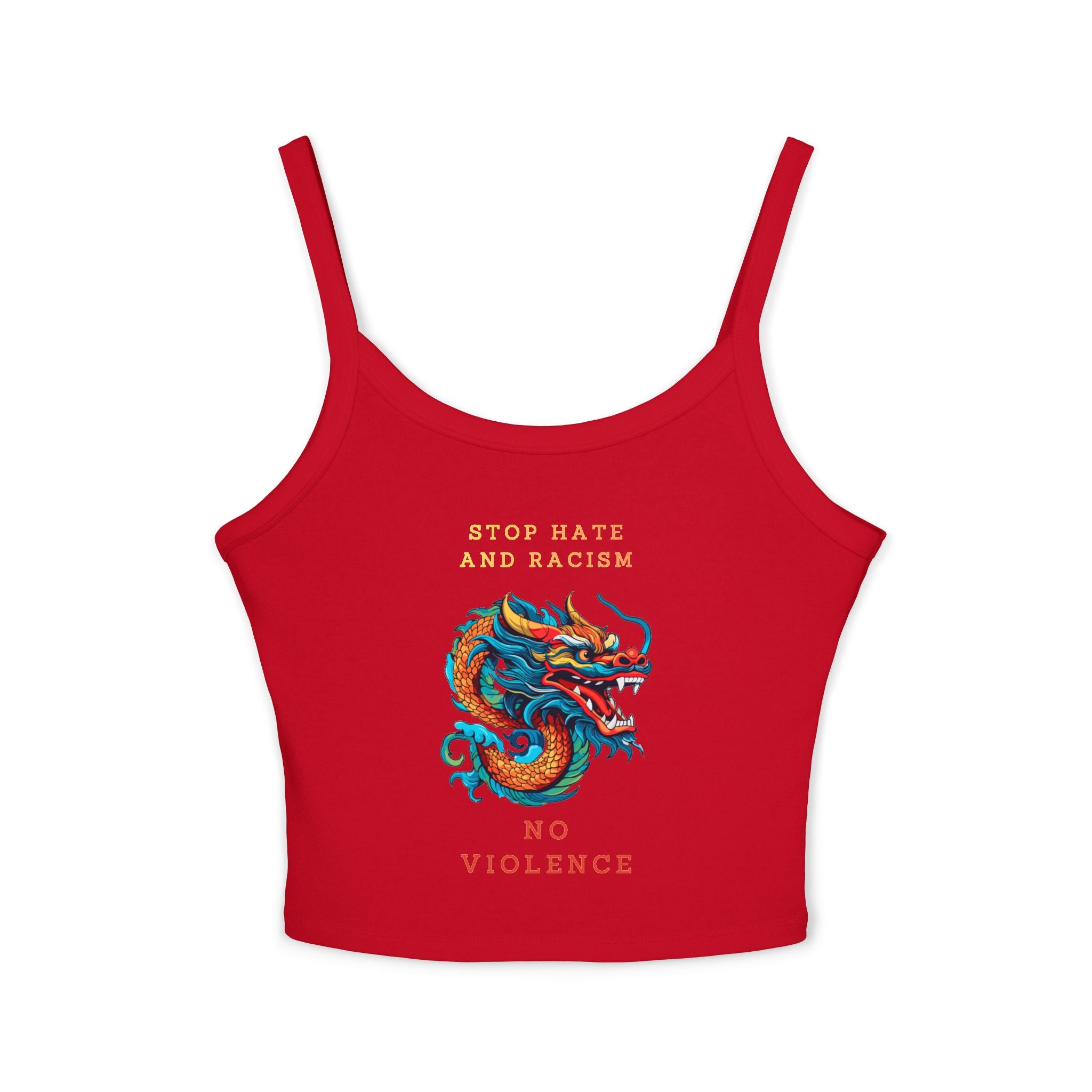 Tank Top — Colorful Dragon “Stop Hate and Racism / No Violence” Graphic Crop