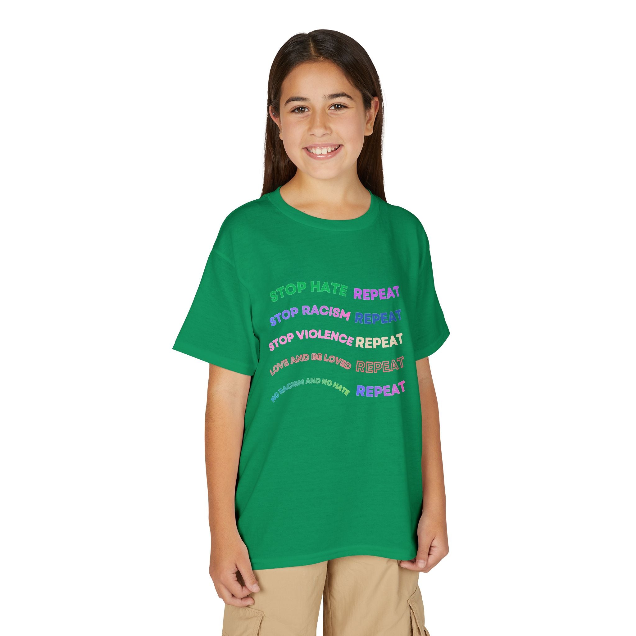 Youth T‑Shirt — "Stop Hate Repeat" Rainbow Anti-Bullying Tee