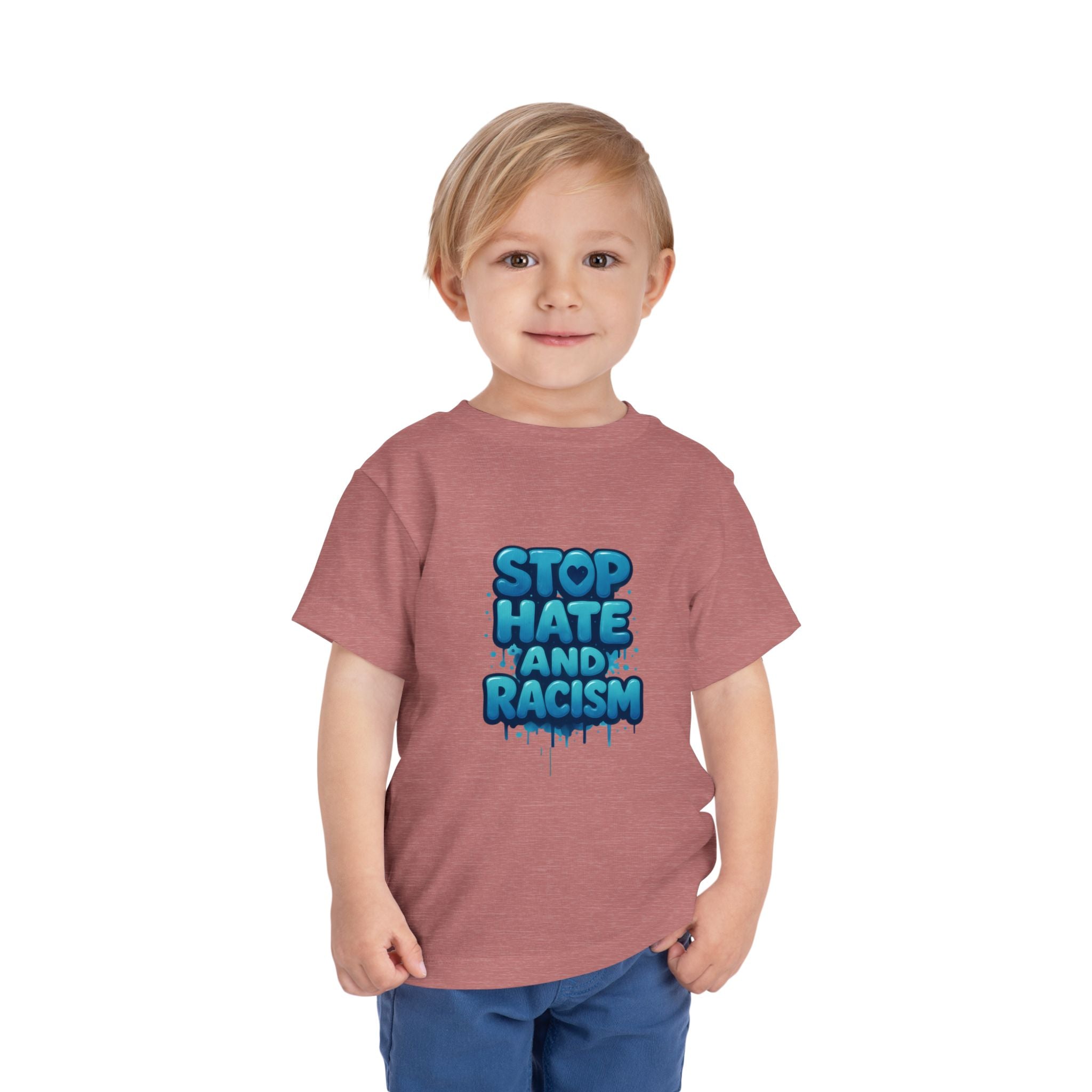 Stop Hate and Racism Toddler Tee — Blue Graffiti Anti-Racism Shirt